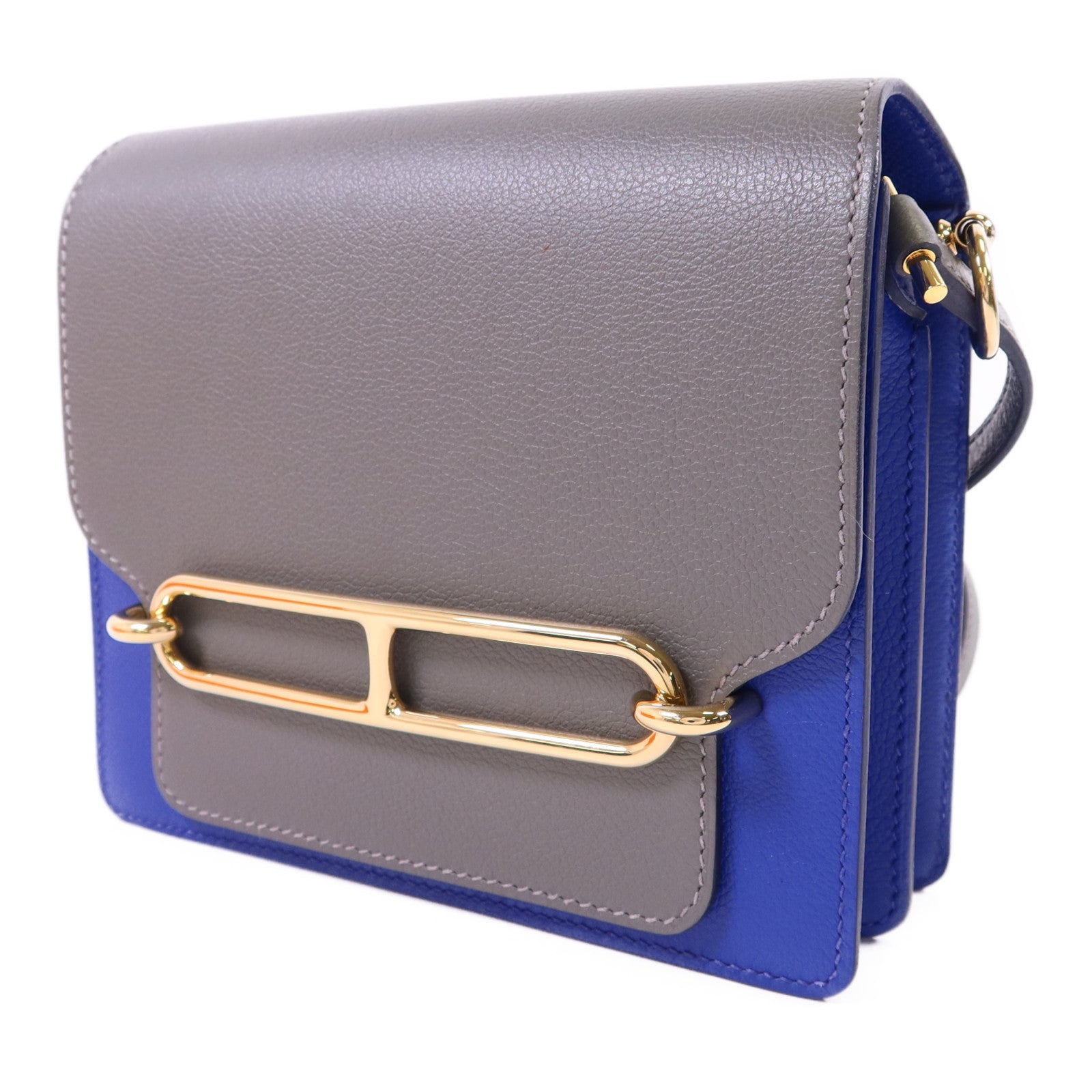 HERMES Evercolor皮革Roulis Mini金扣肩背袋灰色/藍色
