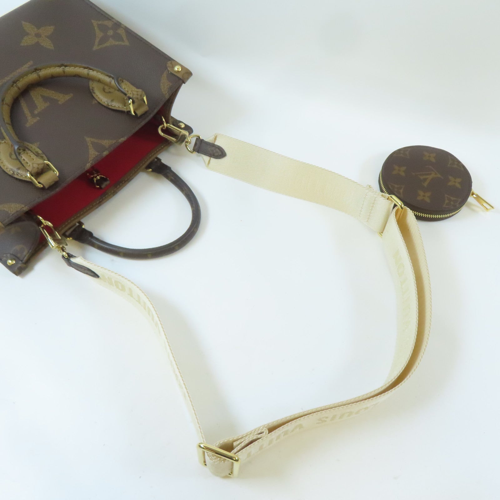 LOUIS VUITTON Monogram On The Go PM金扣手挽肩背兩用袋啡色