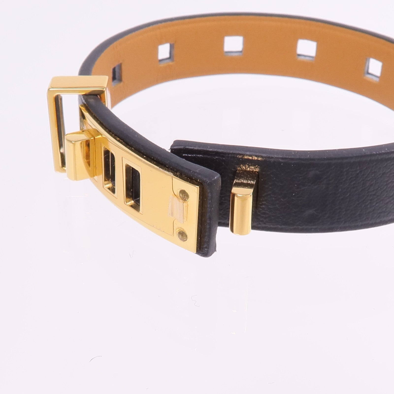 HERMES Evercolor皮革Mini Dog Clous金扣手帶Noir