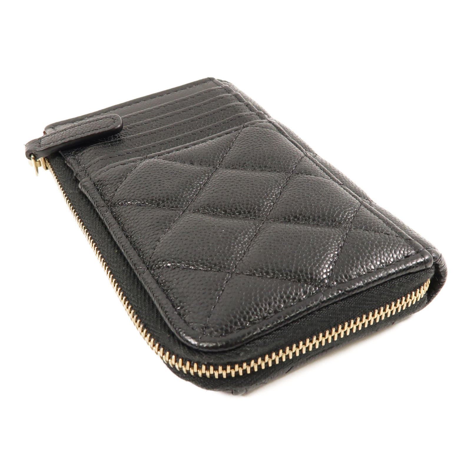 CHANEL 菱格牛皮皮革Card Case金扣卡片套黑色
