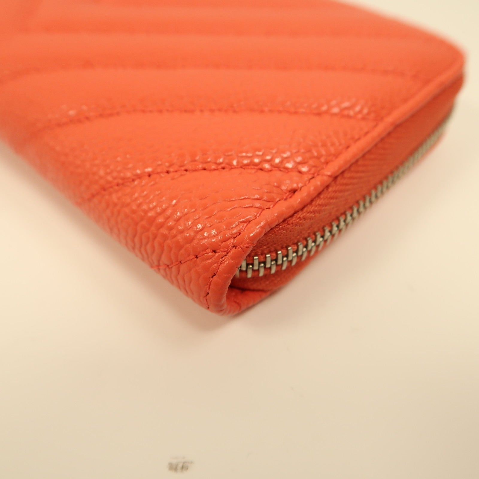 CHANEL 牛皮皮革Long Wallet銀扣長錢包橙色