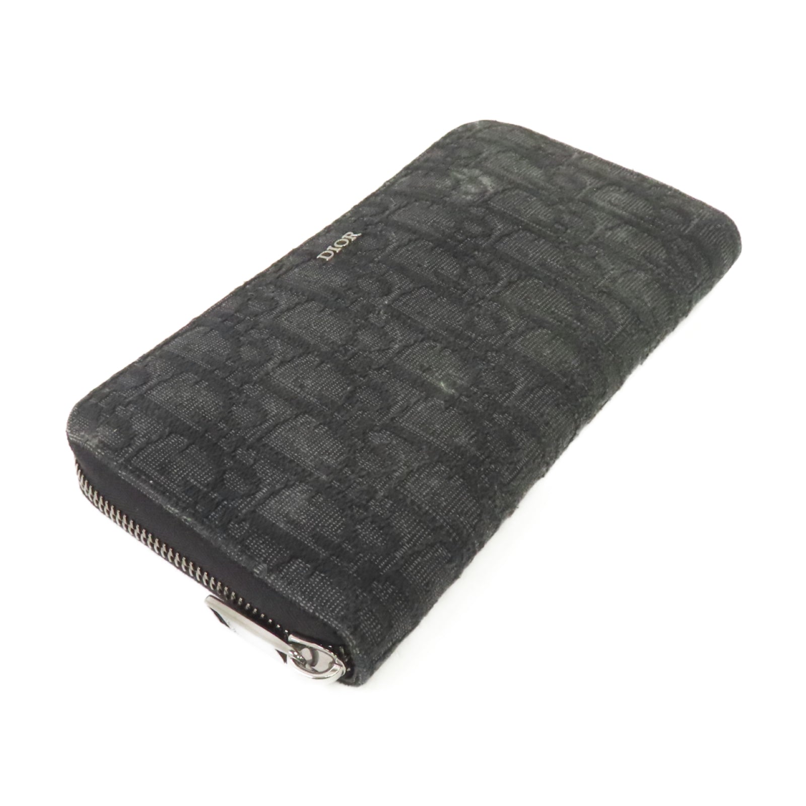 Dior 帆布Zipper Wallet銀扣長錢包黑色