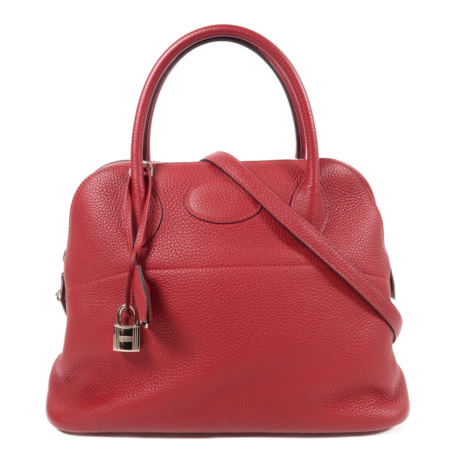 HERMES Clemence皮革Bolide 31銀扣手挽肩背兩用袋Rouge Vif