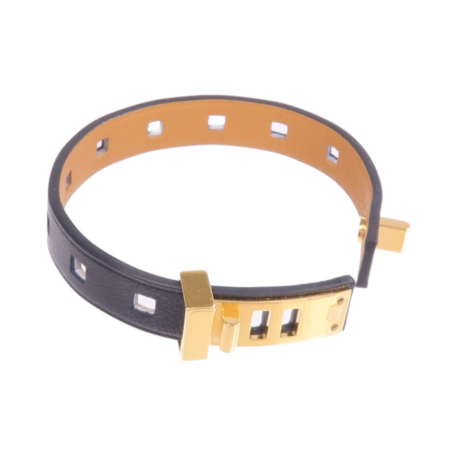 HERMES Evercolor皮革Mini Dog Clous金扣手帶Noir