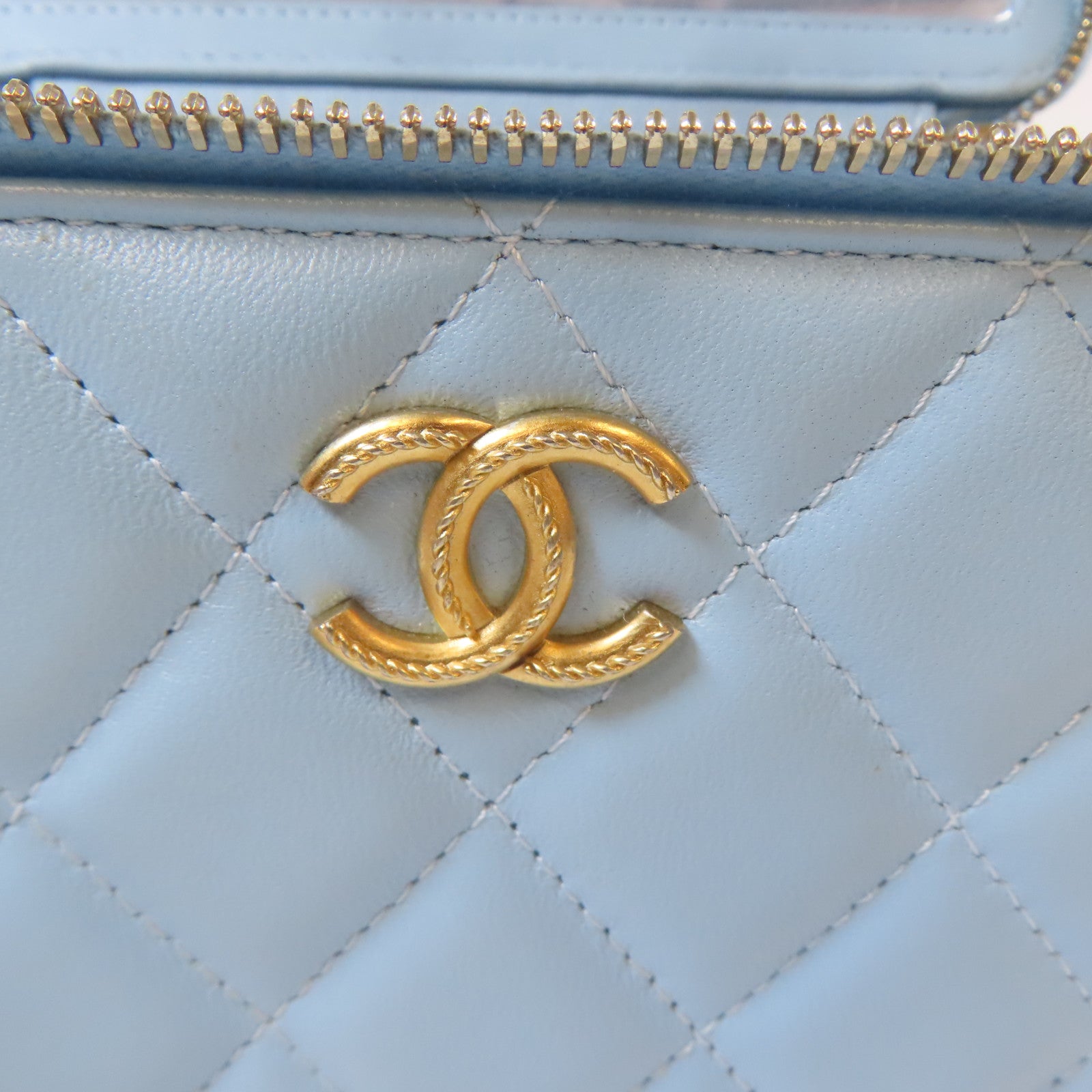 CHANEL 【激減優惠】菱格羊皮皮革Top Handle Vanity金扣手挽肩背兩用袋藍色