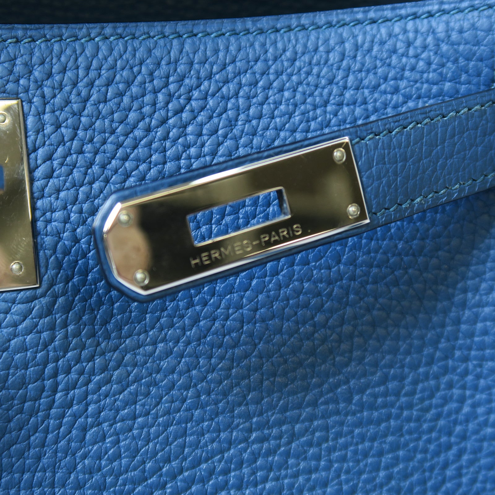 HERMES 【激減優惠】Clemence皮革Kelly 28銀扣手挽肩背兩用袋藍色