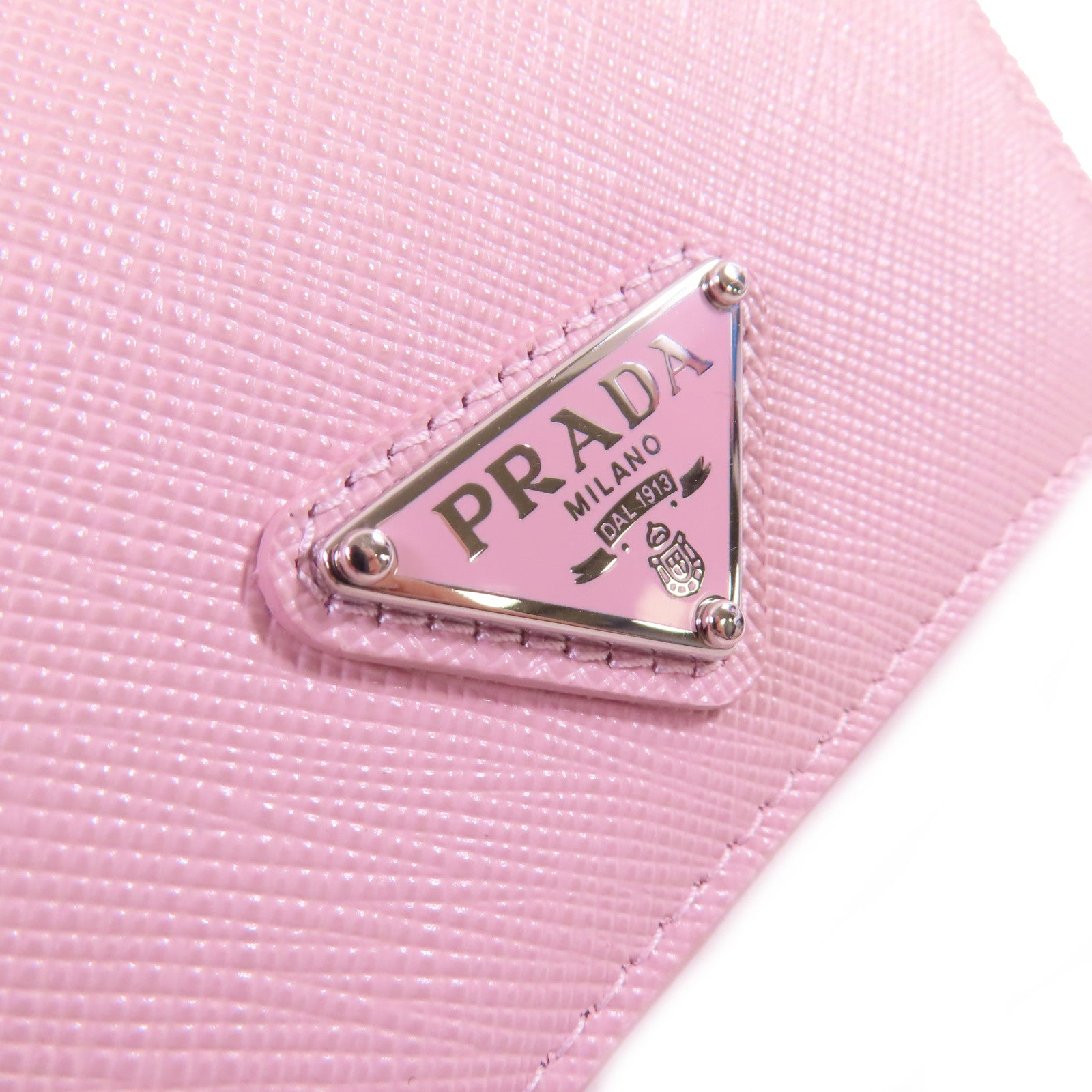 PRADA Saffiano皮革Card Case銀扣卡片套粉紅色