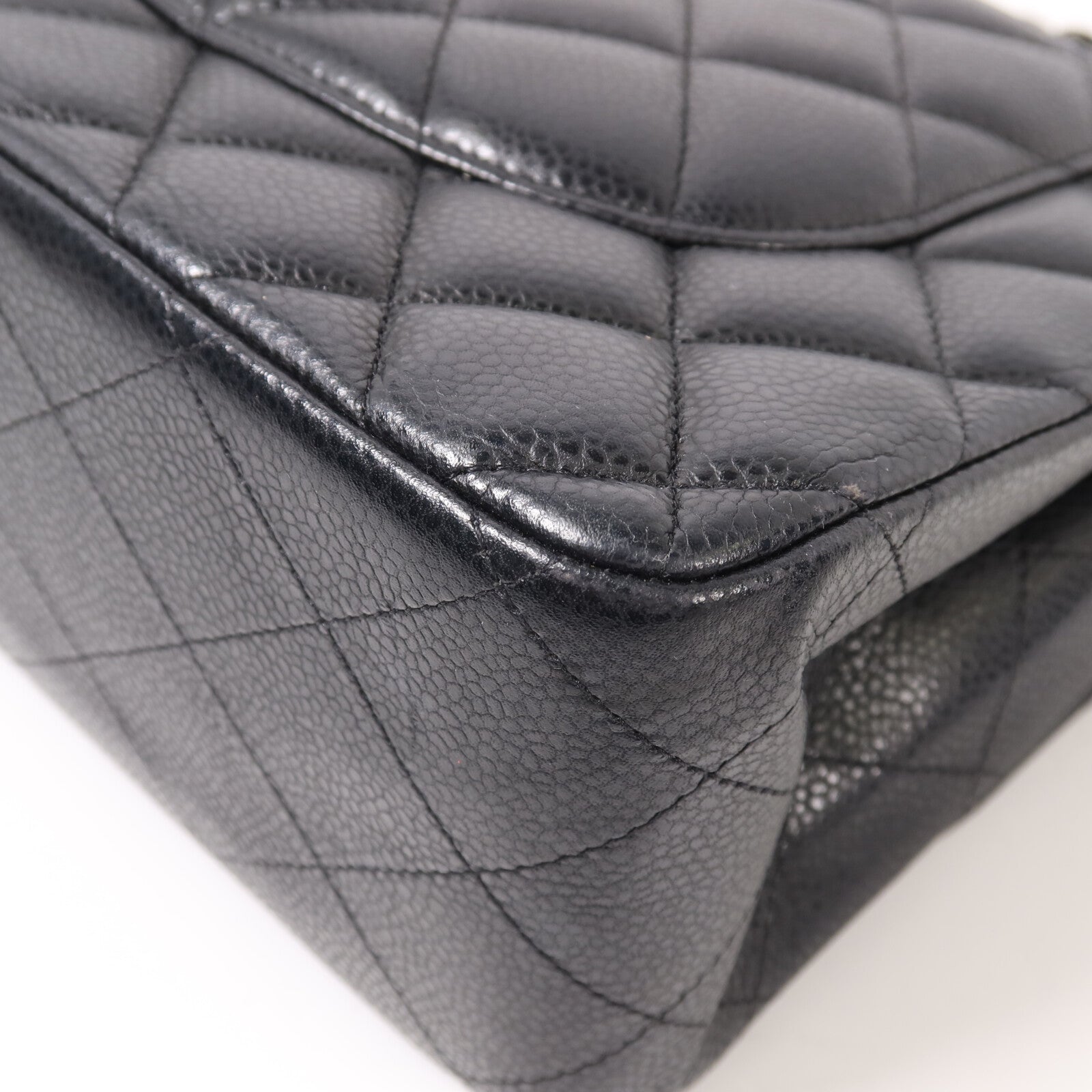CHANEL 牛皮皮革Large Classic銀扣鏈帶肩背袋