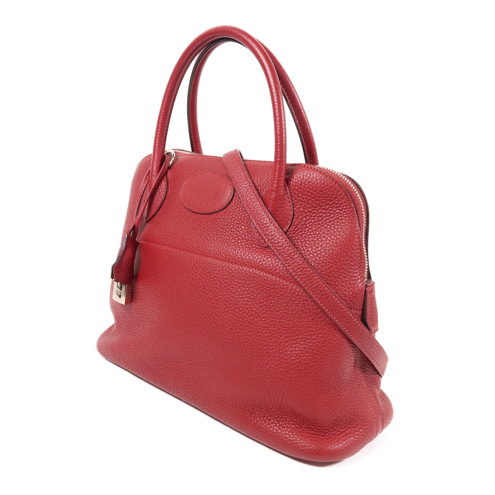 HERMES Clemence皮革Bolide 31銀扣手挽肩背兩用袋Rouge Vif