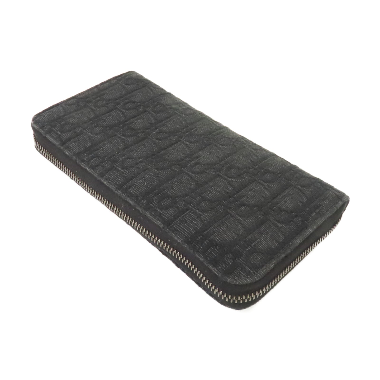 Dior 帆布Zipper Wallet銀扣長錢包黑色