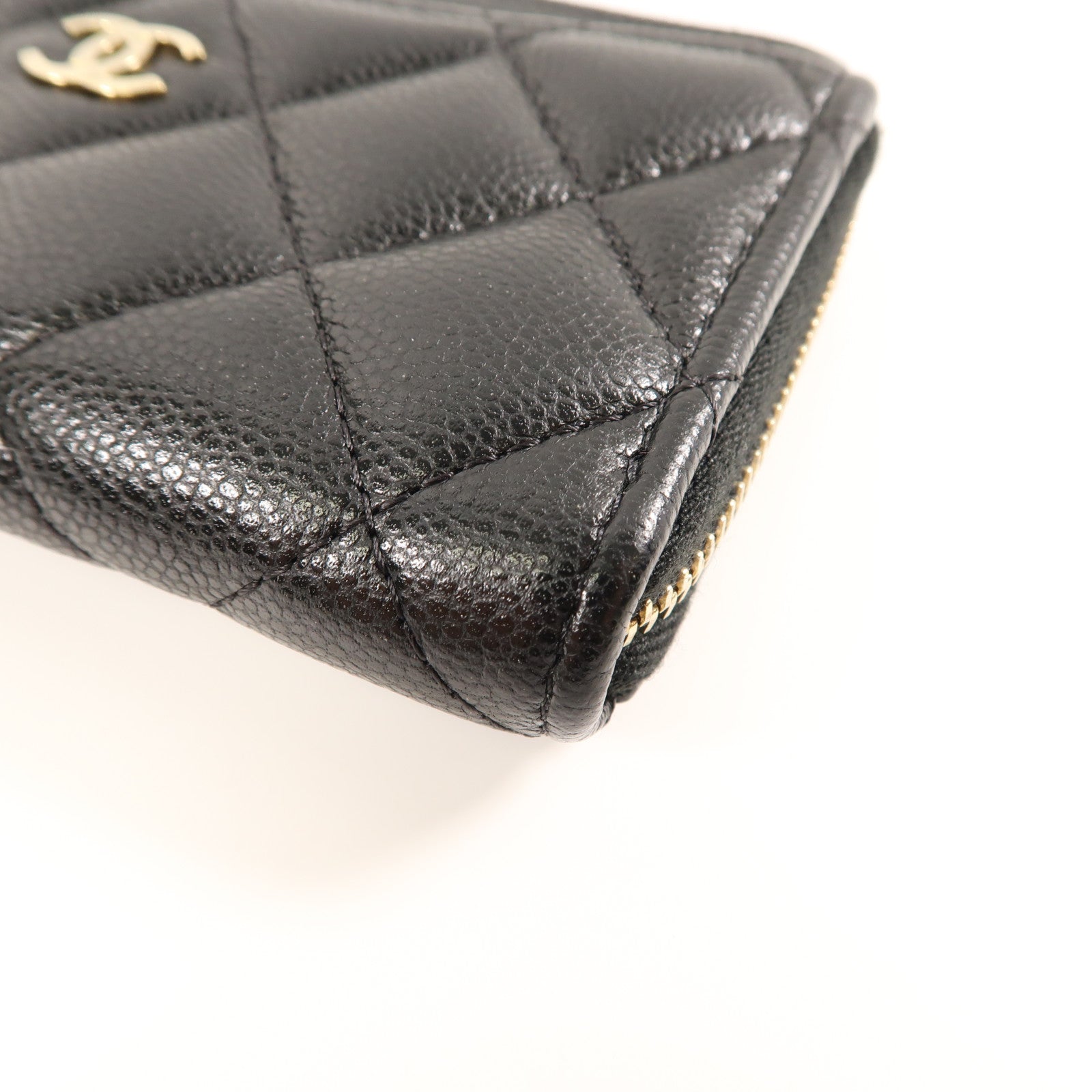 CHANEL 菱格牛皮皮革Card Case金扣卡片套黑色