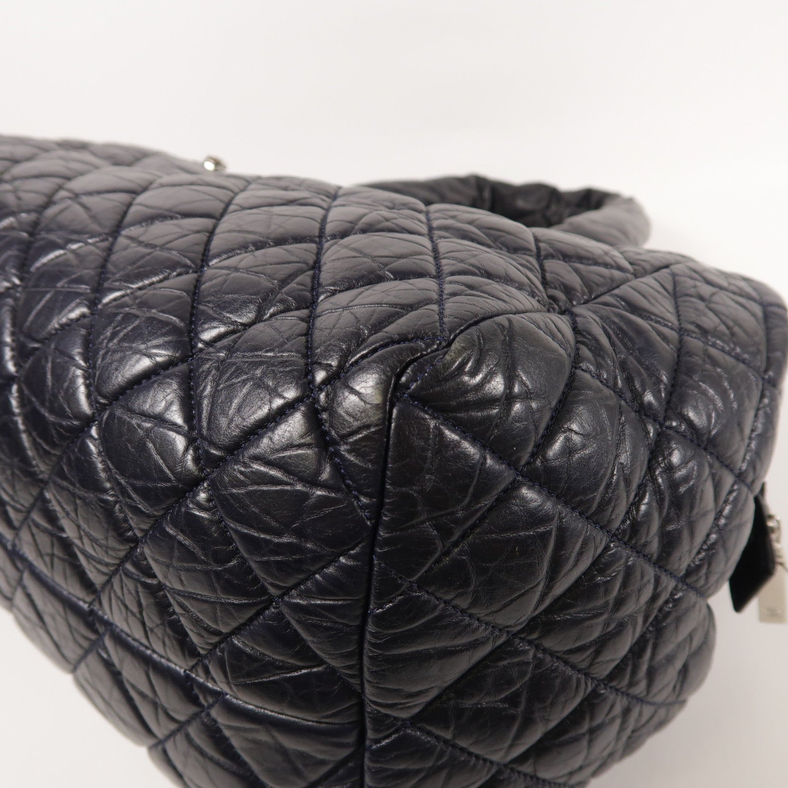 CHANEL CC SHW CoCo CoCoon Hand Bag Calfskin Leather Blue