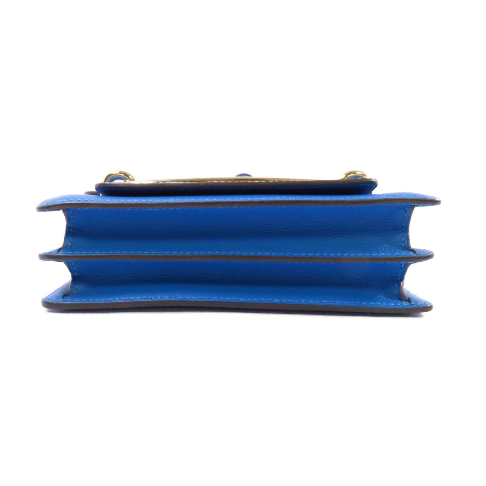 HERMES Evercolour皮革Mini Roulis Shoulder Bag金扣肩背袋T7 Bleu Saphir/寶石藍色