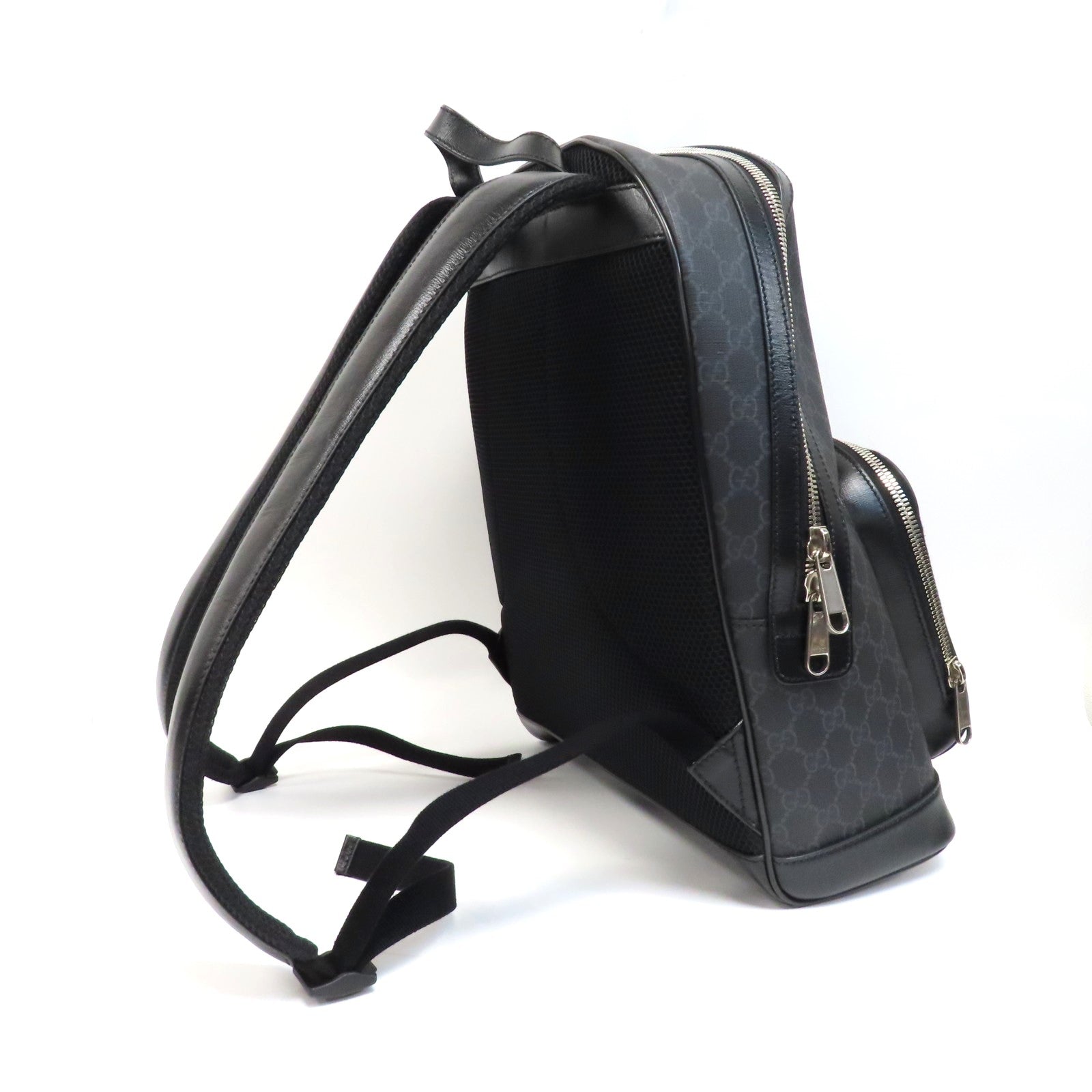 GUCCI 塗層帆布Backpack銀扣背包黑色