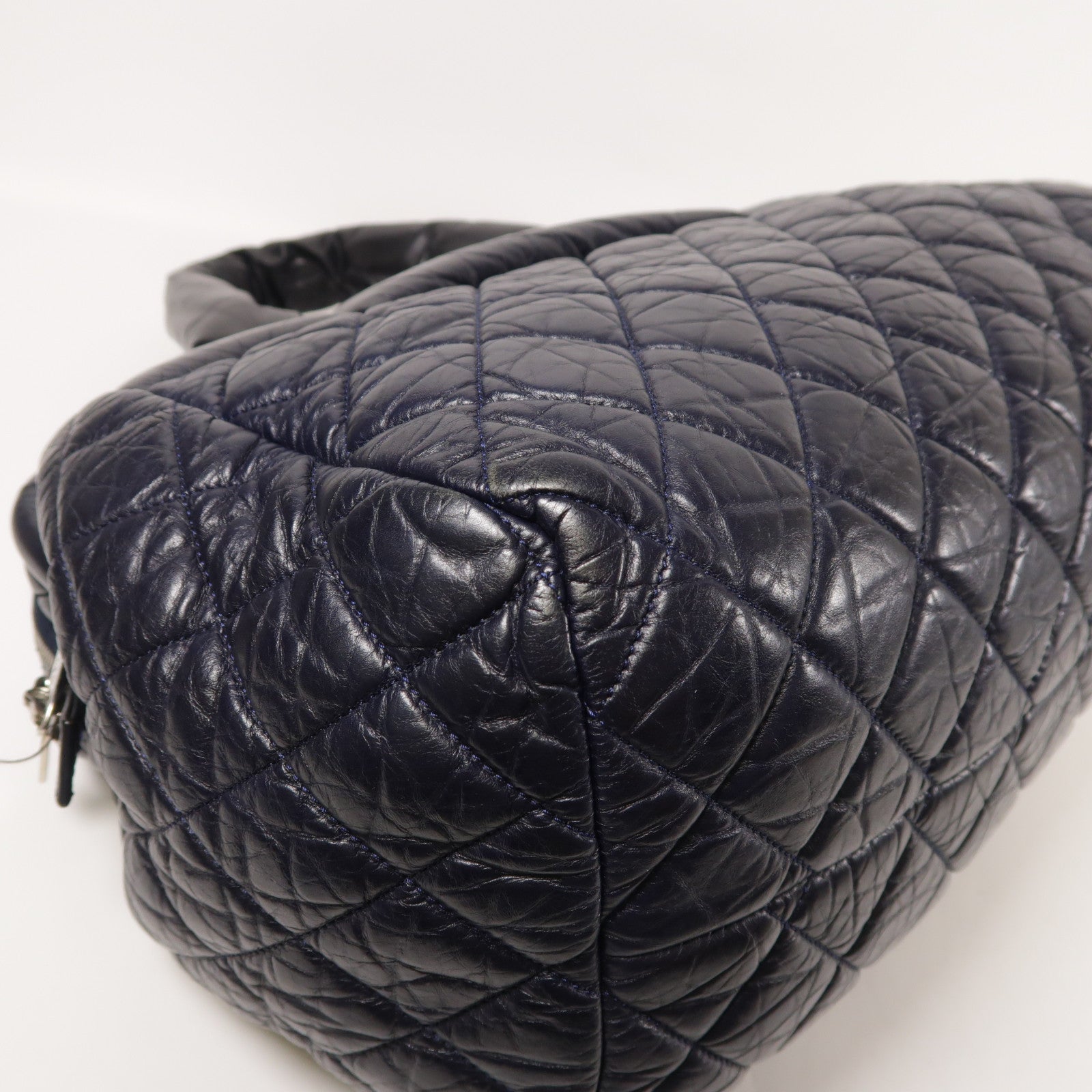 CHANEL CC SHW CoCo CoCoon Hand Bag Calfskin Leather Blue