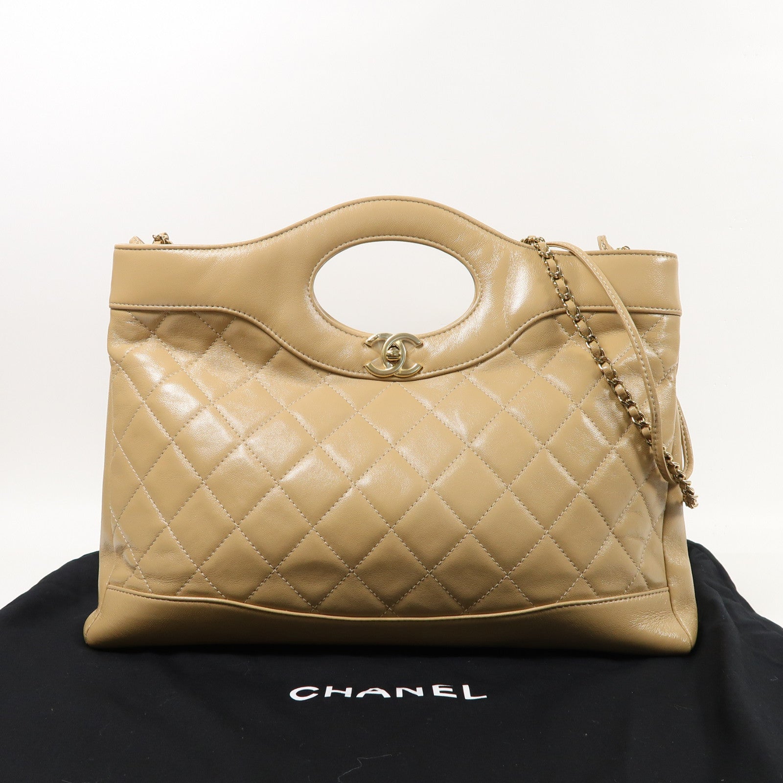 CHANEL 【激減優惠】菱格羊皮皮革C31 Shopping Bag金扣手挽肩背兩用袋啡色