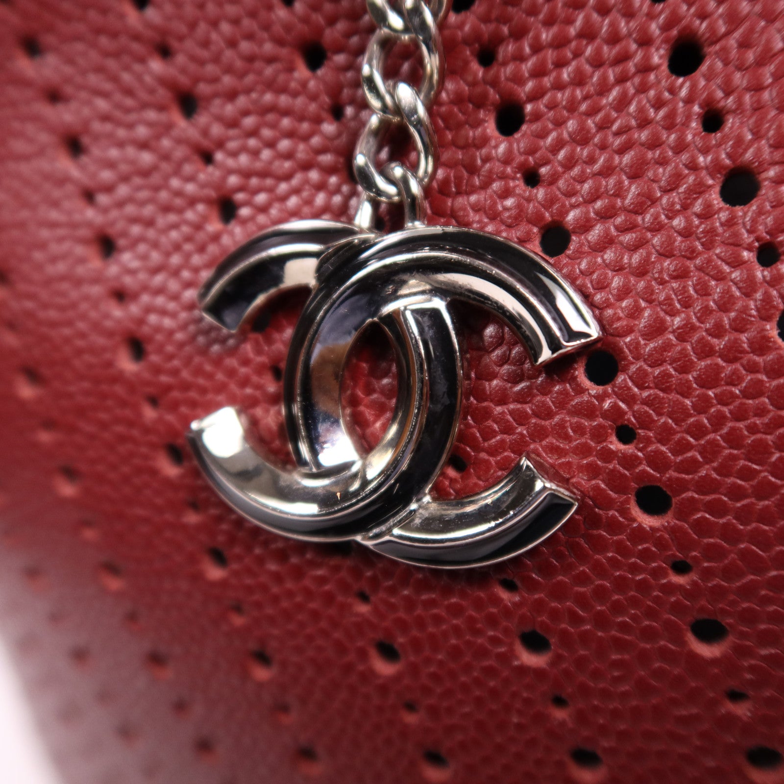 CHANEL 牛皮皮革Tote Bag銀扣鏈帶肩背袋