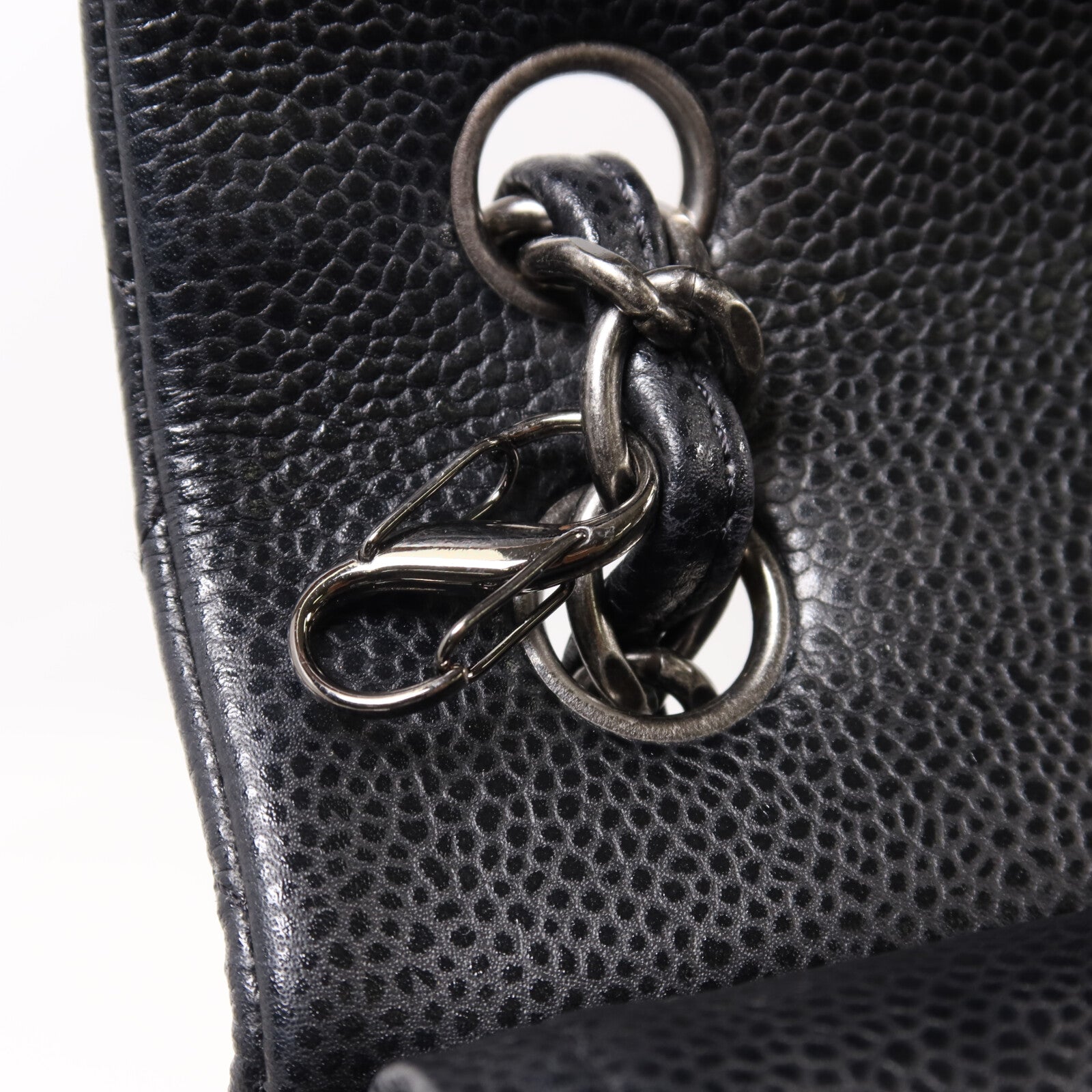 CHANEL 牛皮皮革Large Classic銀扣鏈帶肩背袋
