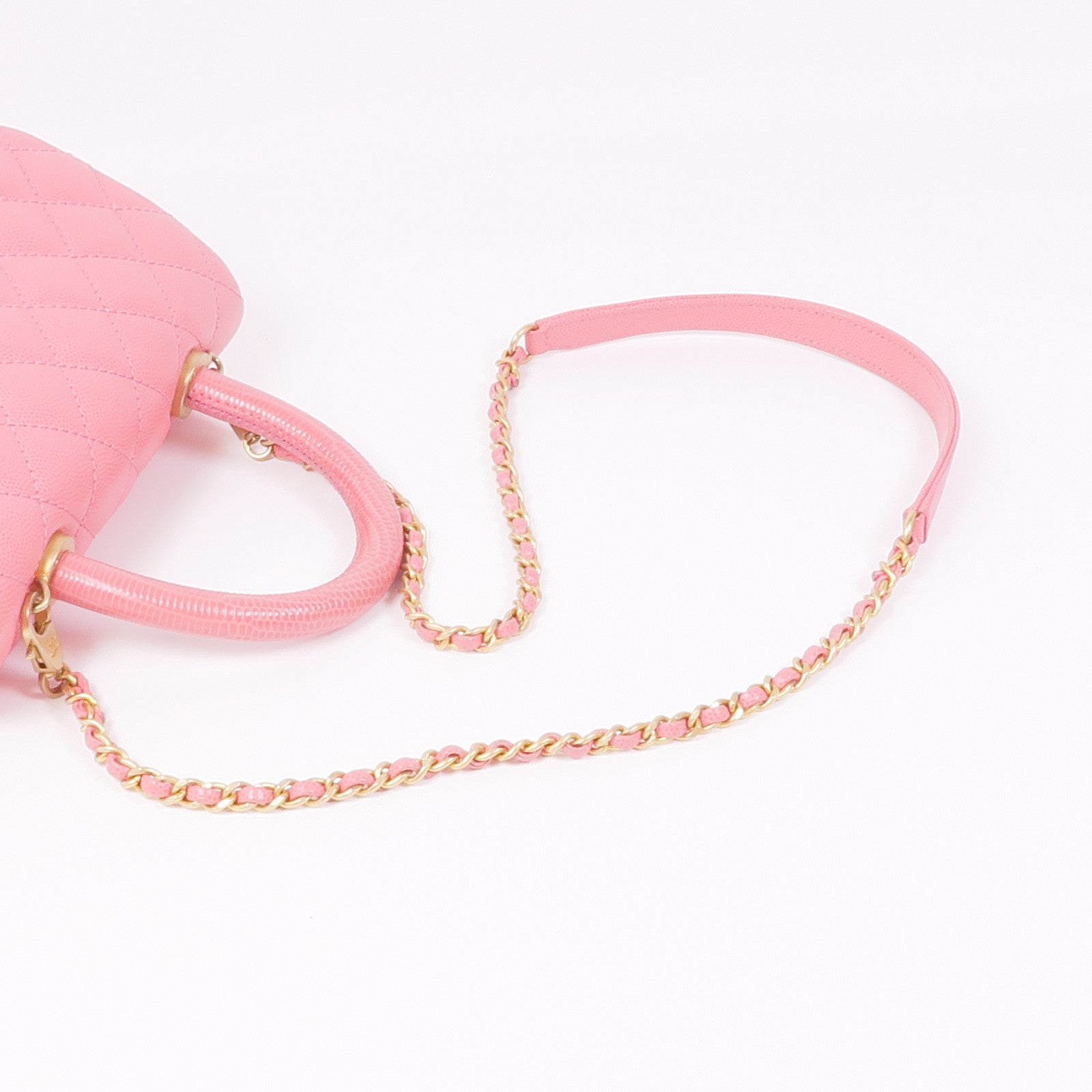 CHANEL 蜥蜴皮革/牛皮皮革Coco Handle Small金扣手挽肩背兩用袋