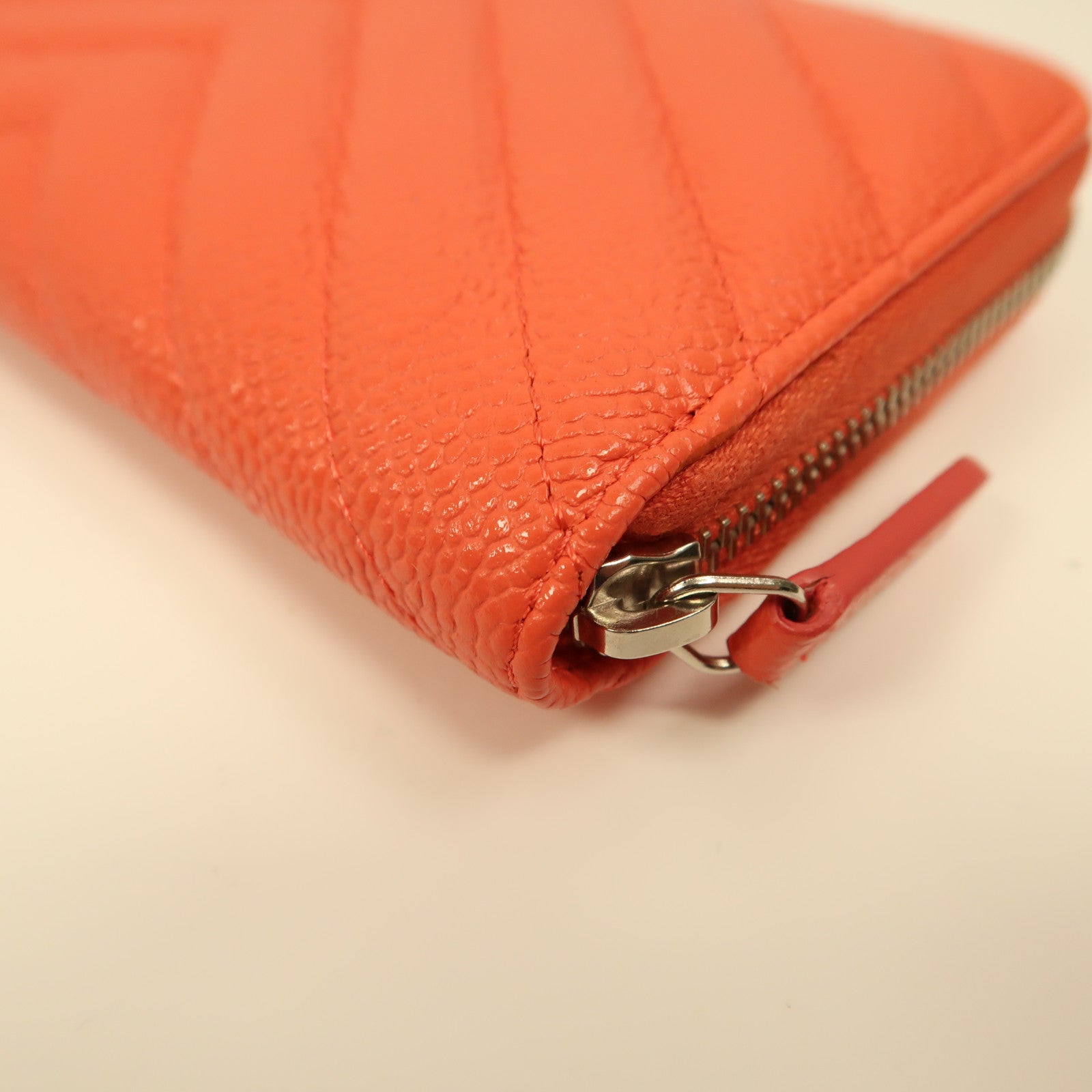 CHANEL 牛皮皮革Long Wallet銀扣長錢包橙色