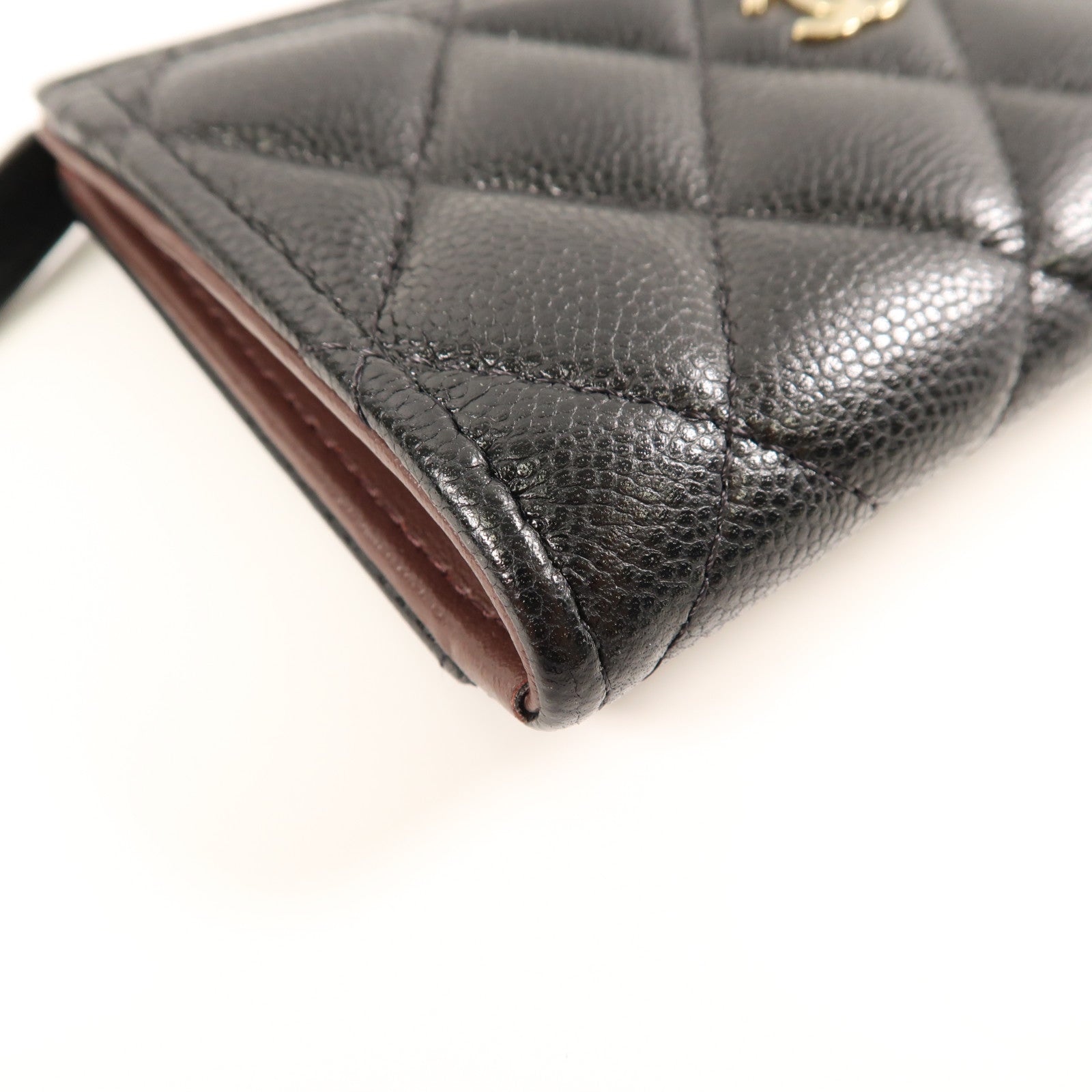 CHANEL 菱格牛皮皮革Card Case金扣卡片套黑色