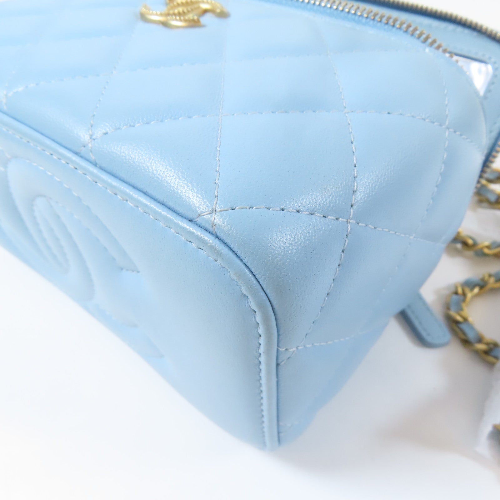 CHANEL 【激減優惠】菱格羊皮皮革Top Handle Vanity金扣手挽肩背兩用袋藍色