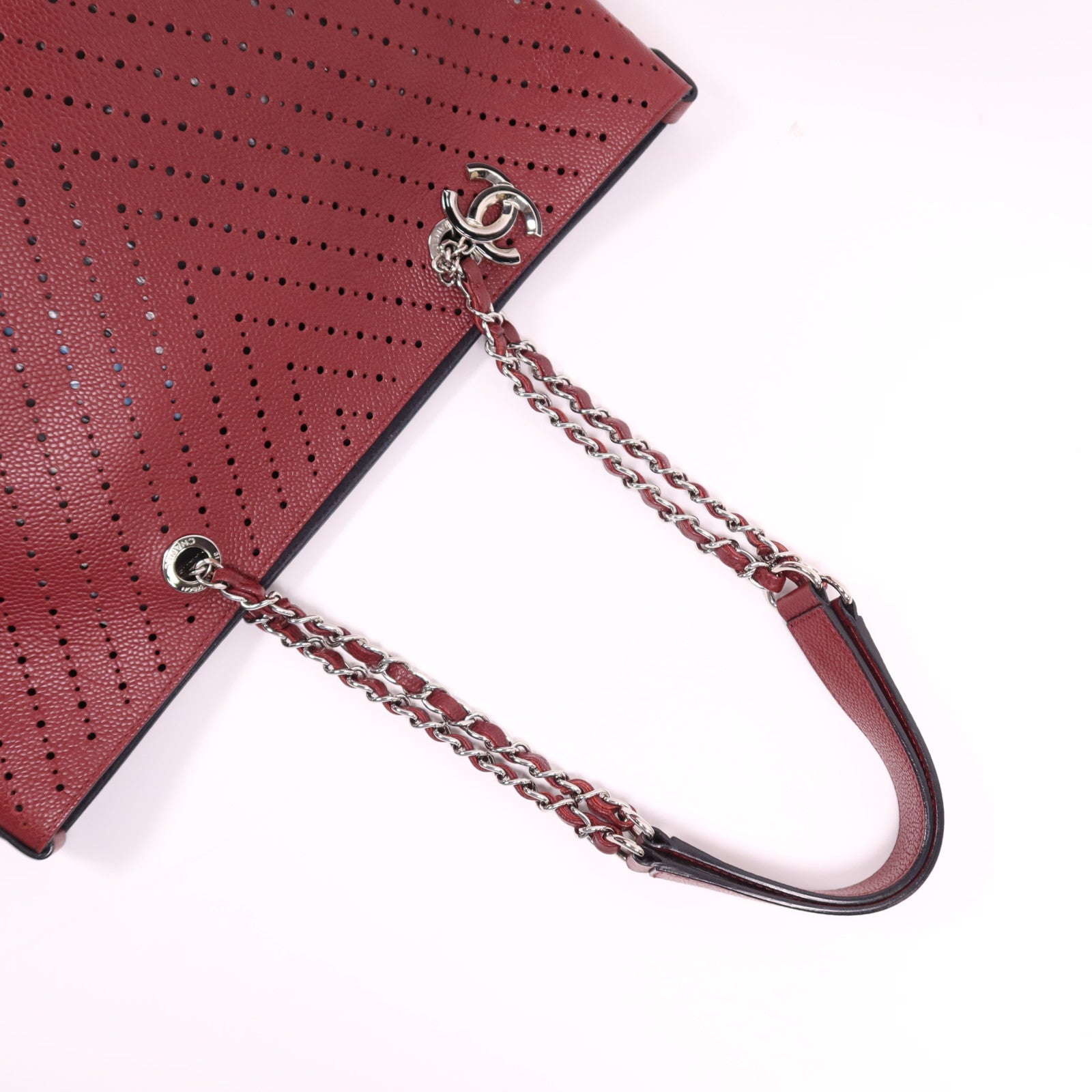 CHANEL 牛皮皮革Tote Bag銀扣鏈帶肩背袋