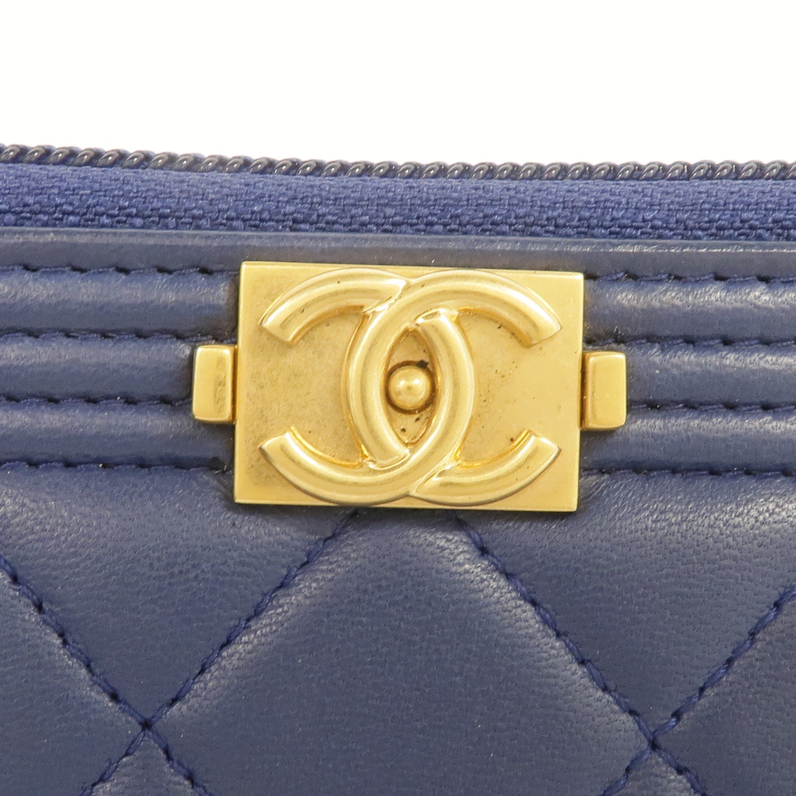 CHANEL 羊皮皮革Boy Zipped Wallet金扣錢包