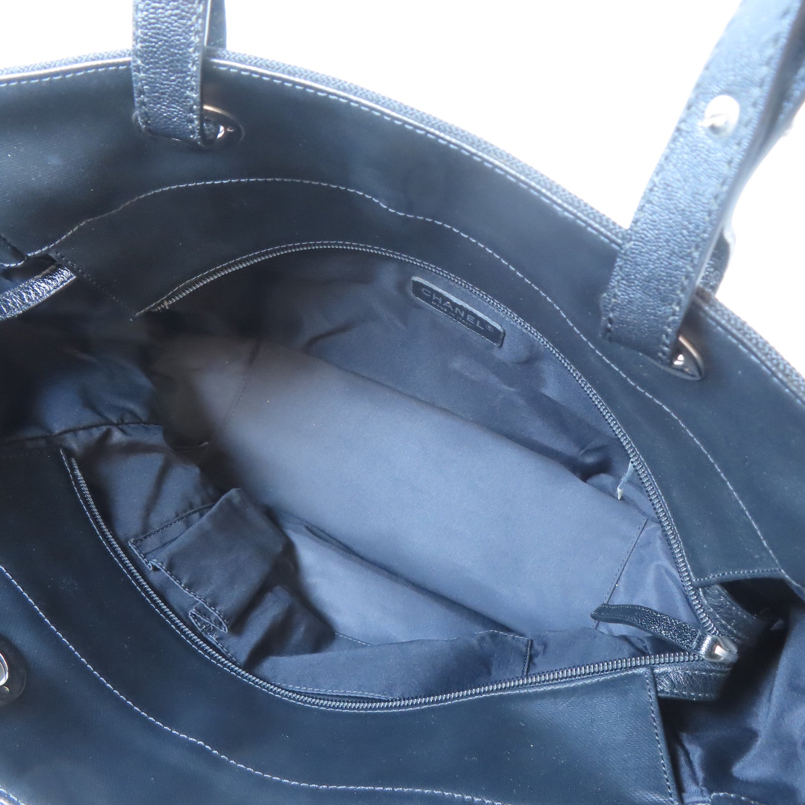 CHANEL 塗層帆布Tote Bag銀扣手挽袋黑色