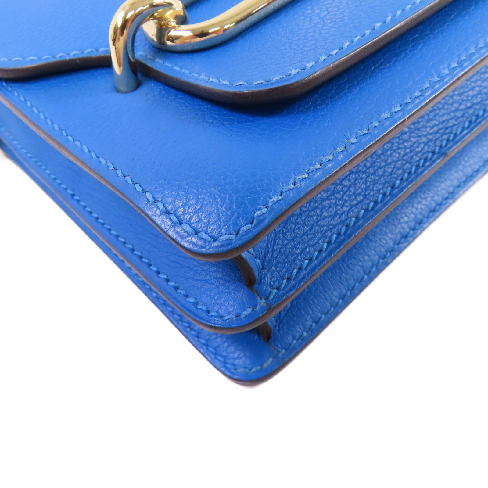 HERMES Evercolour皮革Mini Roulis Shoulder Bag金扣肩背袋T7 Bleu Saphir/寶石藍色