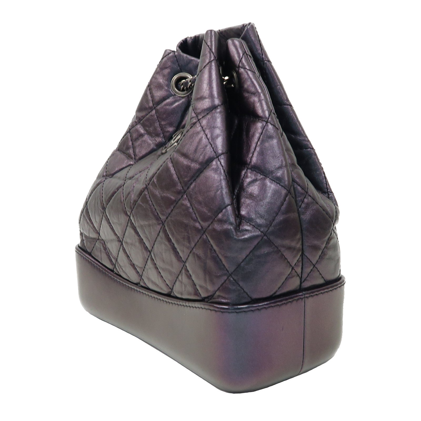 CHANEL 菱格羊皮皮革Gabrielle Backpack銀扣鏈帶背包黑色