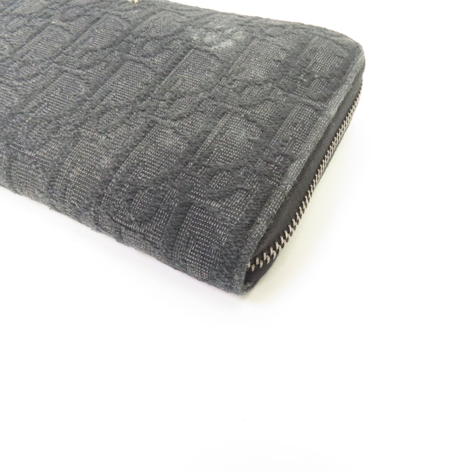 Dior 帆布Zipper Wallet銀扣長錢包黑色