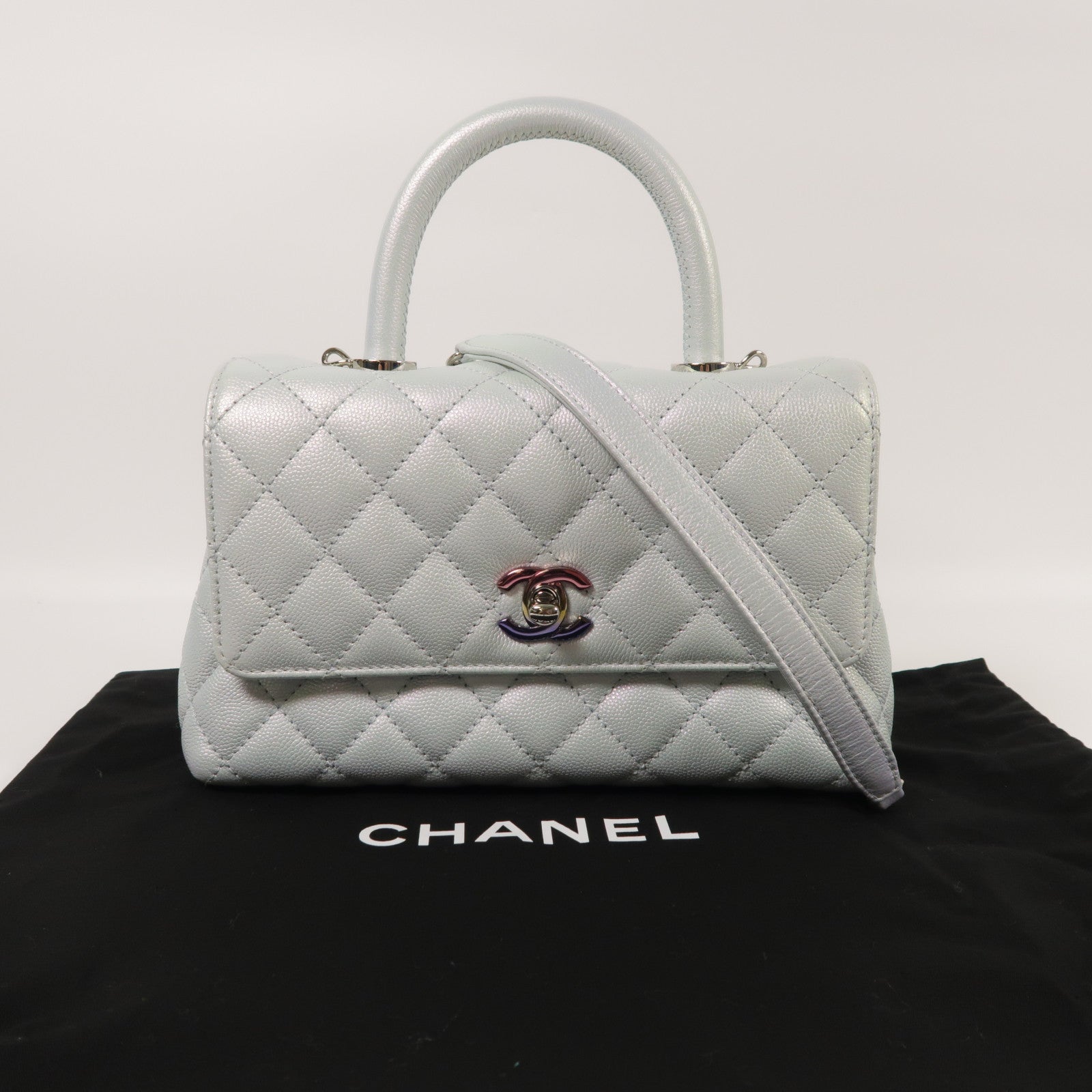 CHANEL 【激減優惠】牛皮皮革Co Co Handle銀扣鏈帶手挽肩背兩用袋