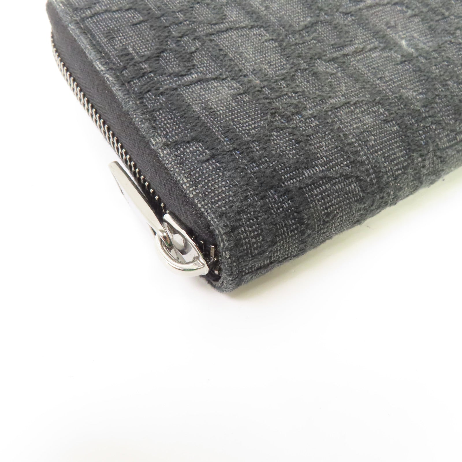 Dior 帆布Zipper Wallet銀扣長錢包黑色