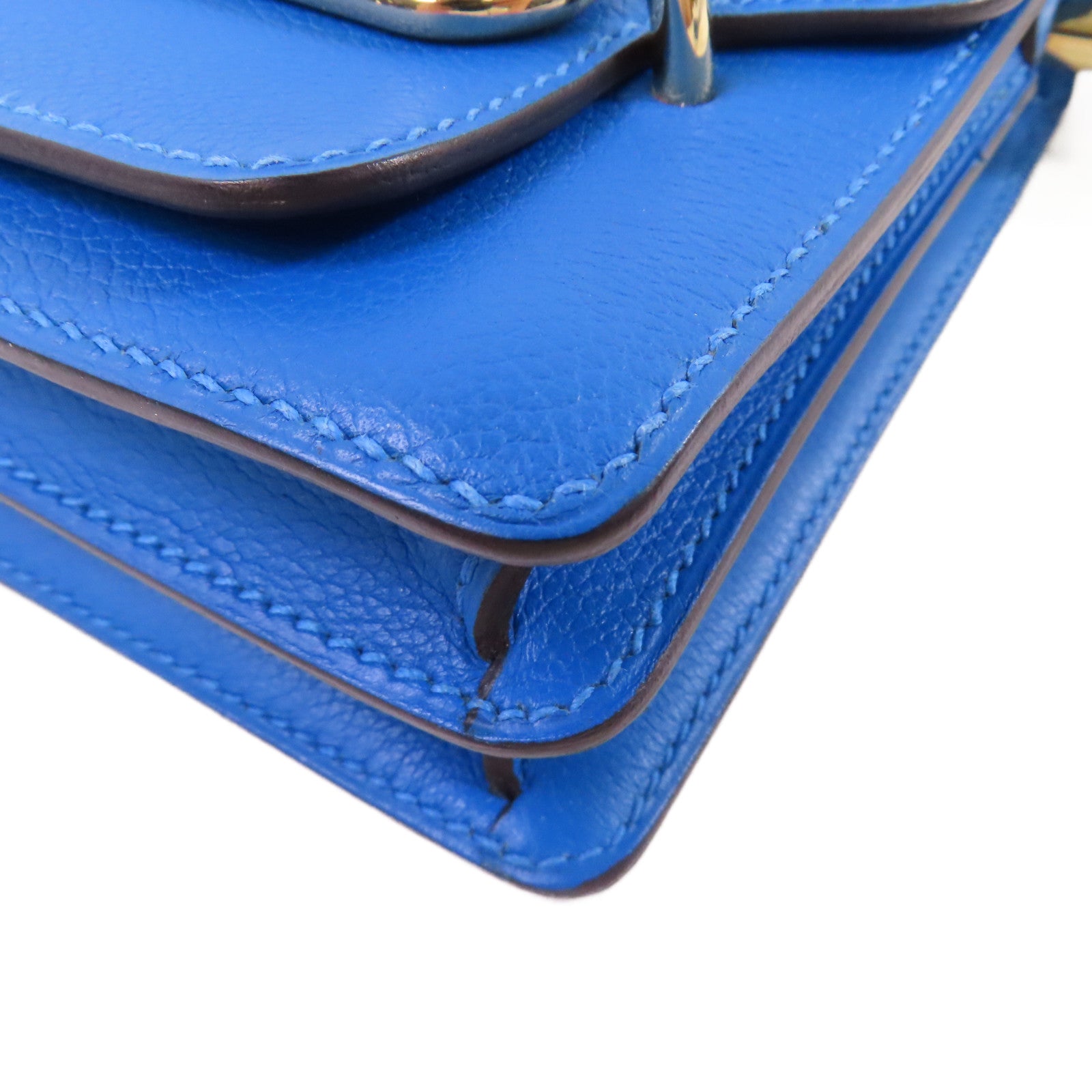 HERMES Evercolour皮革Mini Roulis Shoulder Bag金扣肩背袋T7 Bleu Saphir/寶石藍色