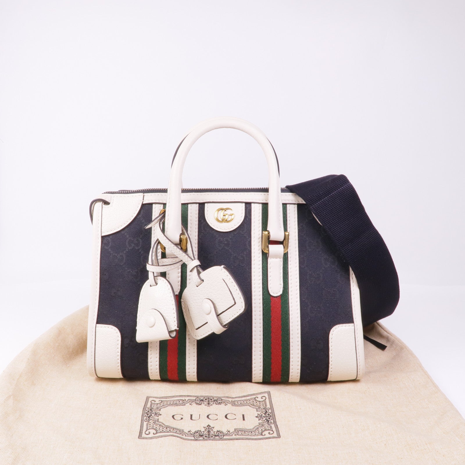 GUCCI 帆布/牛皮皮革2 Way Shoulder金扣手挽肩背兩用袋