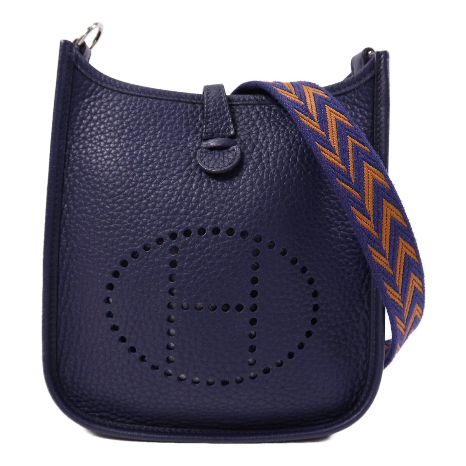 HERMES Clemence皮革Evelyne TPM銀扣肩背袋Bleu Encre