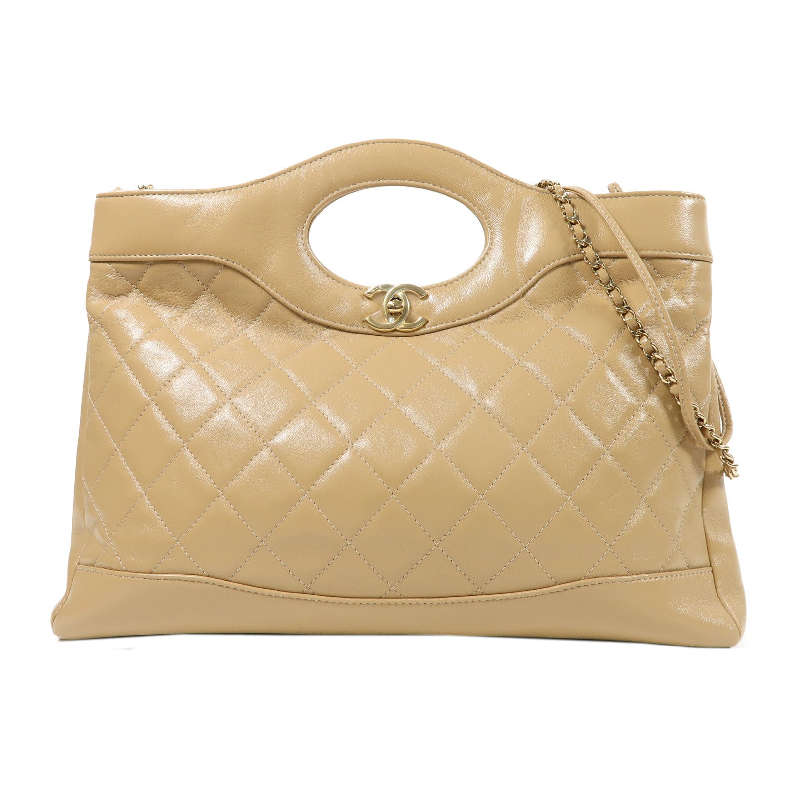 CHANEL 【激減優惠】菱格羊皮皮革C31 Shopping Bag金扣手挽肩背兩用袋啡色