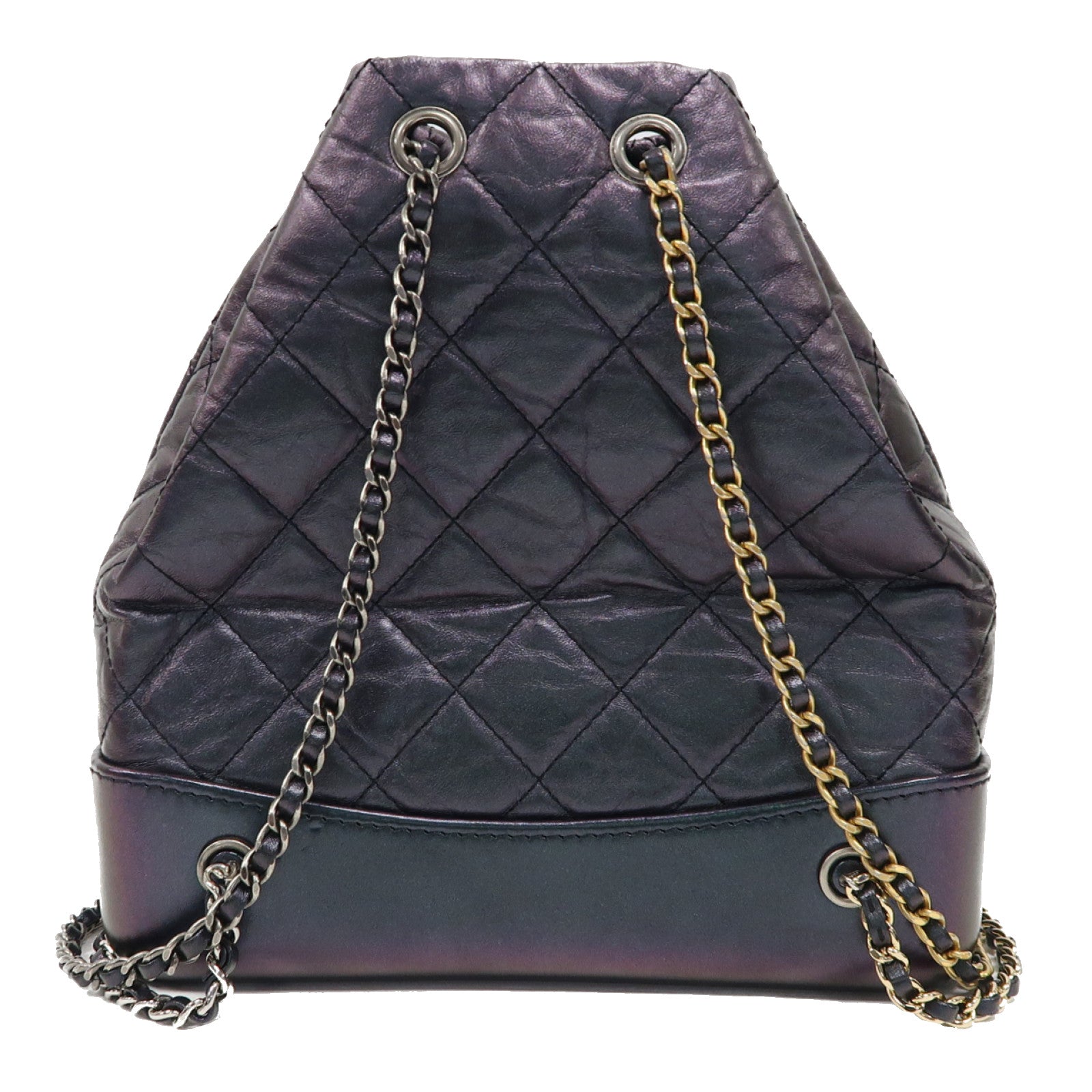 CHANEL 菱格羊皮皮革Gabrielle Backpack銀扣鏈帶背包黑色