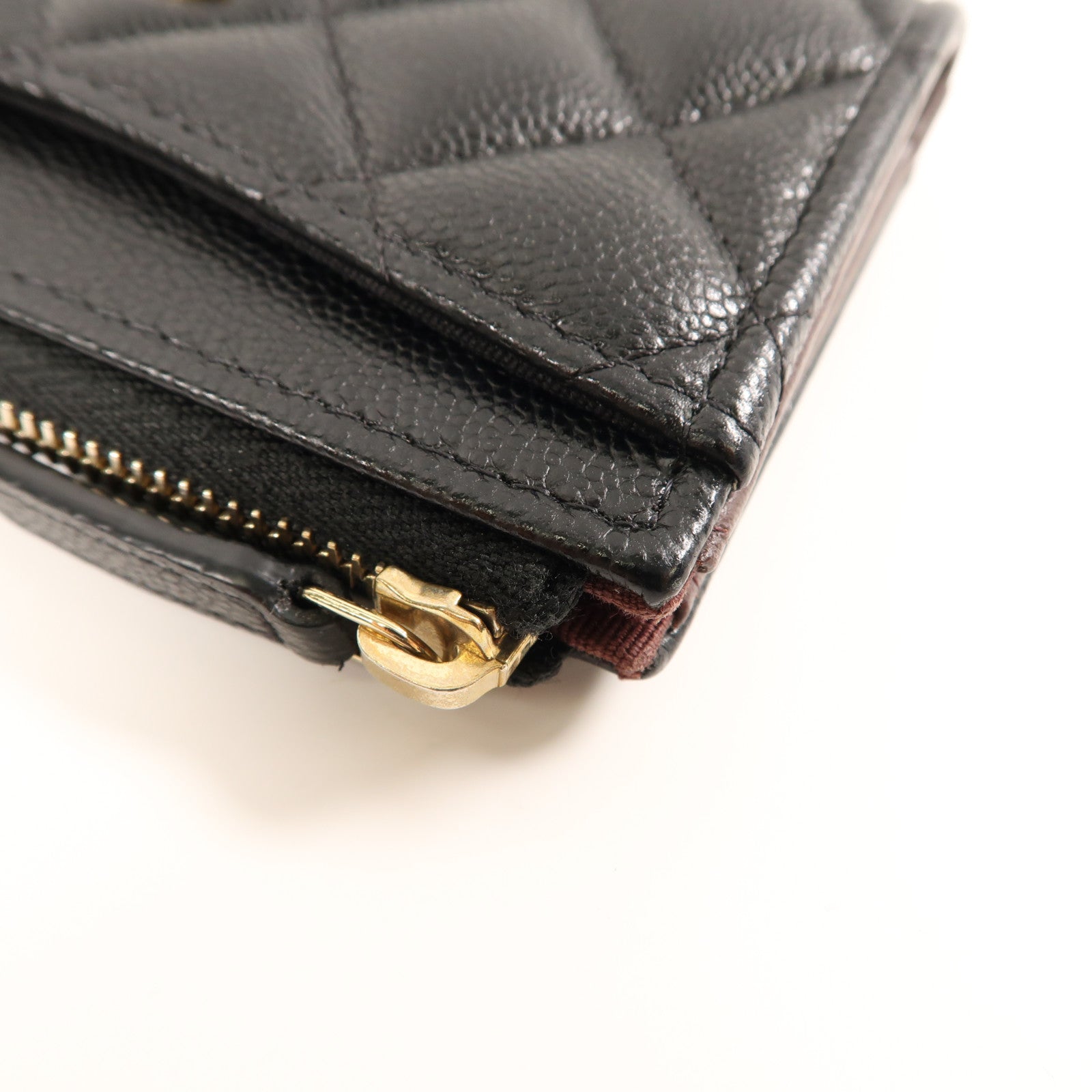 CHANEL 菱格牛皮皮革Card Case金扣卡片套黑色
