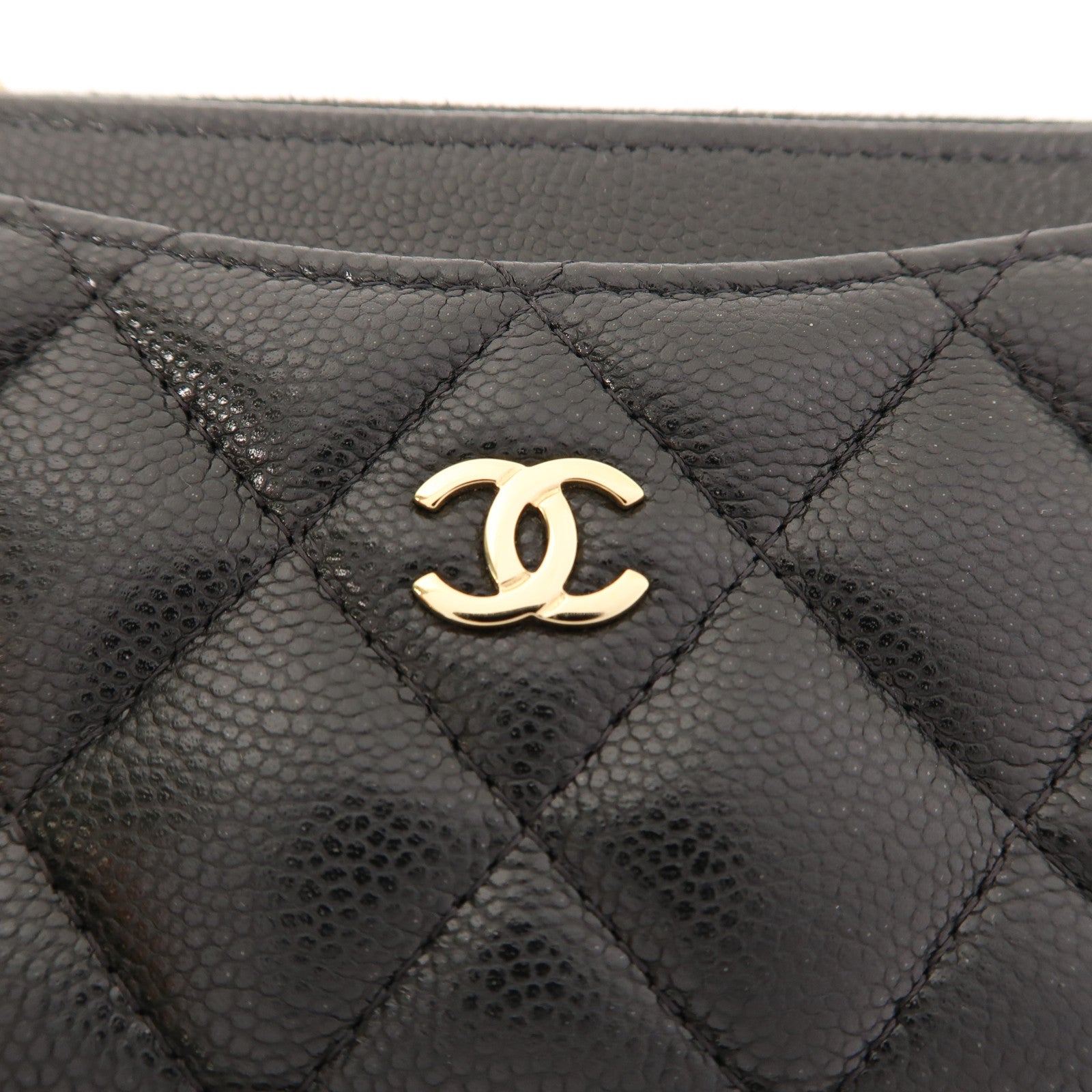CHANEL 菱格牛皮皮革Card Case金扣卡片套黑色