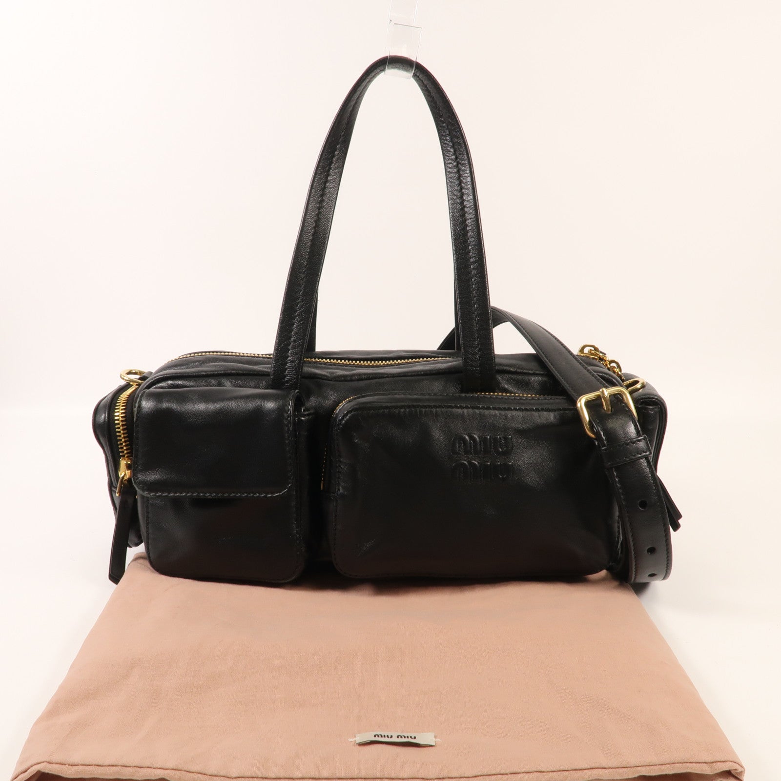 Miu Miu 羊皮皮革Pocket Handbag金扣手挽肩背兩用袋