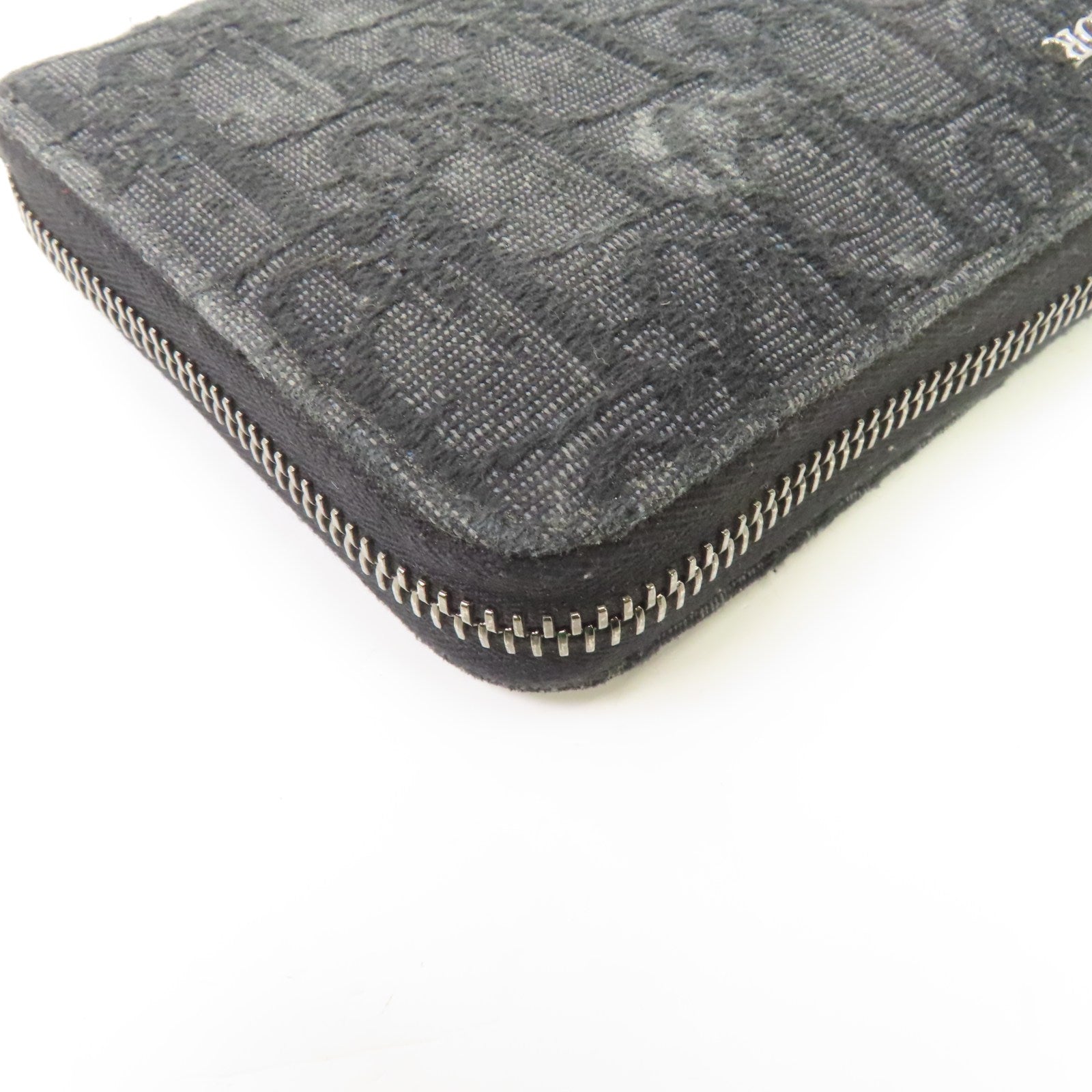 Dior 帆布Zipper Wallet銀扣長錢包黑色
