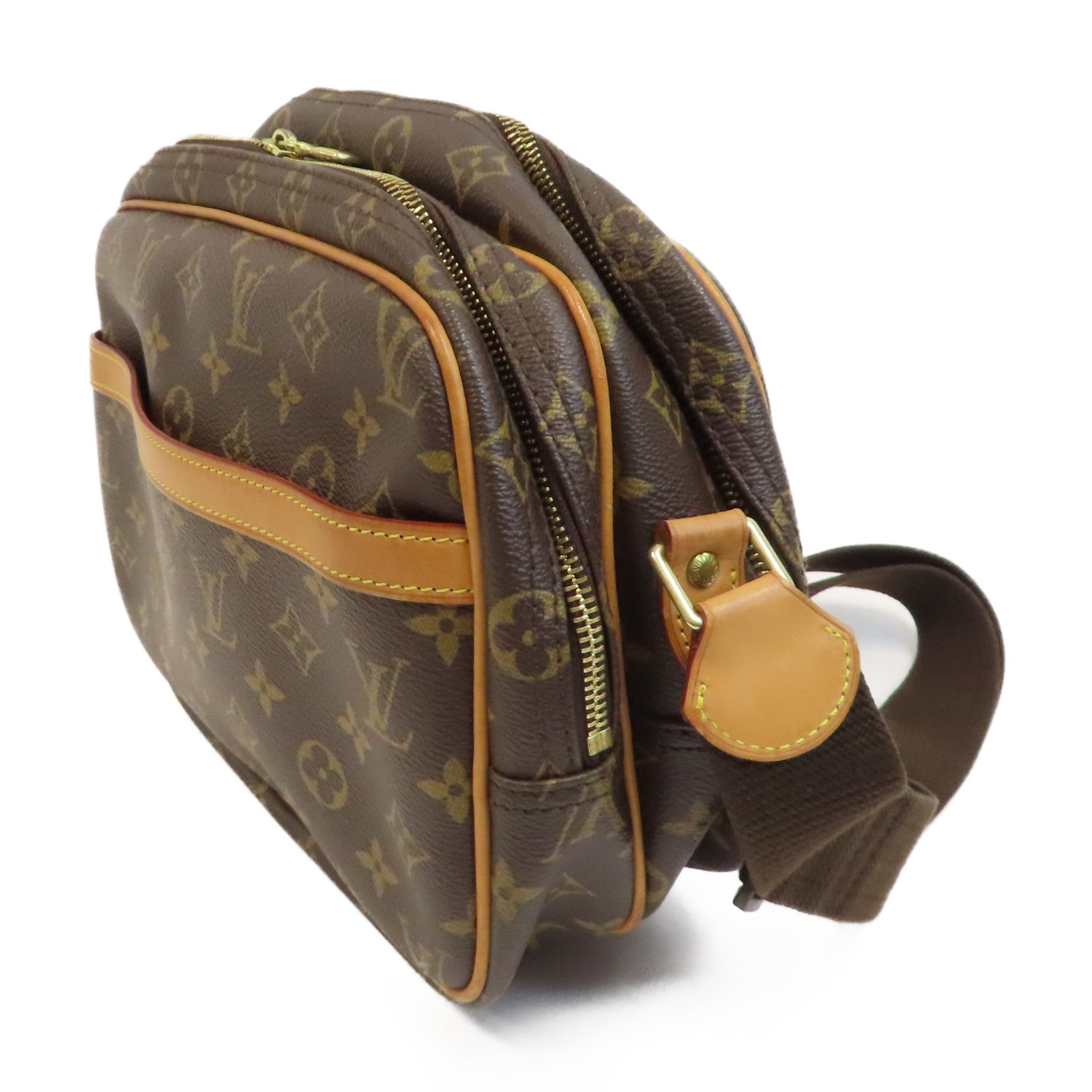 LOUIS VUITTON Monogram Reporter PM金扣肩背袋啡色