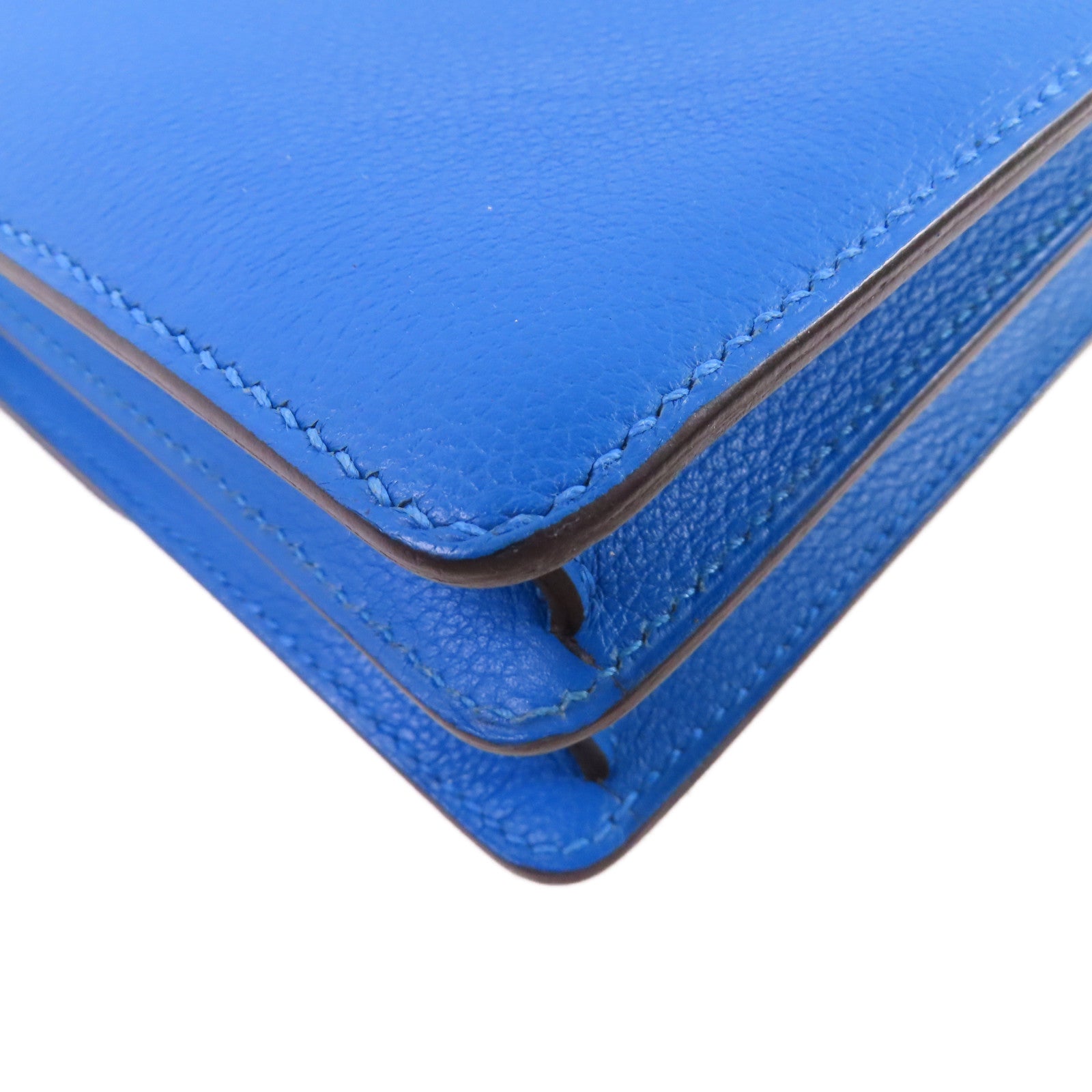 HERMES Evercolour皮革Mini Roulis Shoulder Bag金扣肩背袋T7 Bleu Saphir/寶石藍色