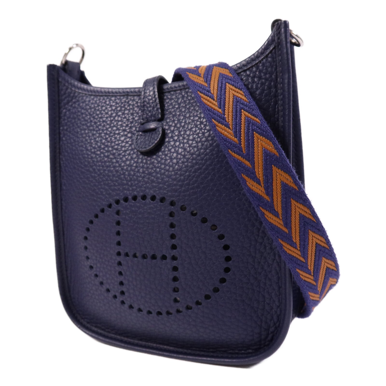 HERMES Clemence皮革Evelyne TPM銀扣肩背袋Bleu Encre