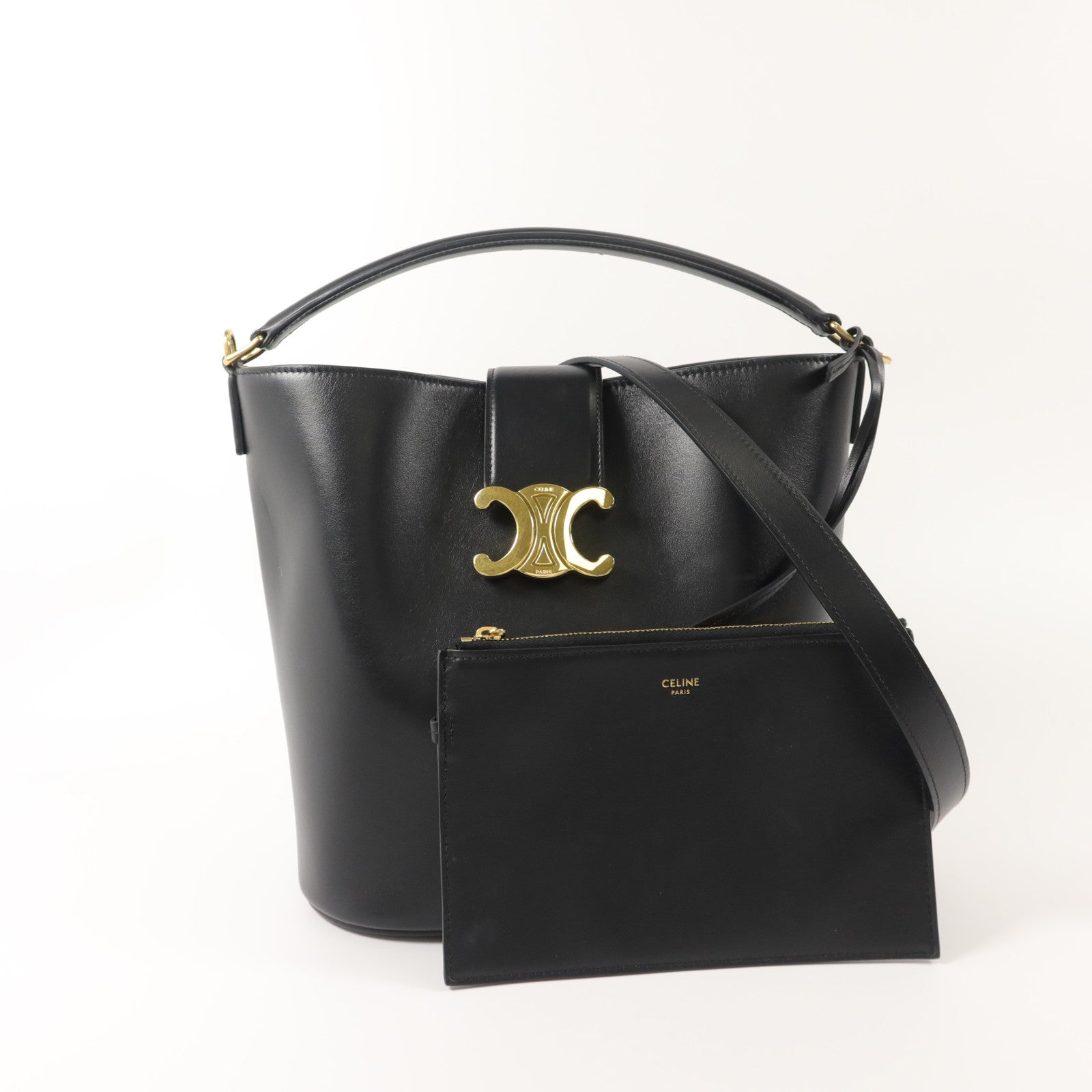 CELINE 牛皮皮革Louise Bucket Medium手挽肩背兩用袋