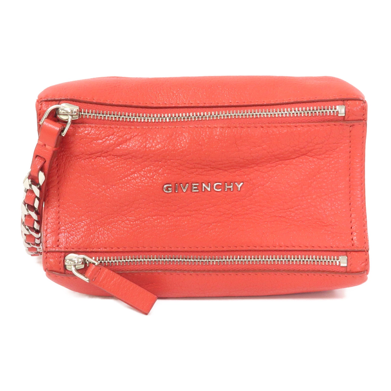 GIVENCHY 山羊皮皮革Pandora Clutch Bag銀扣手拿包紅色