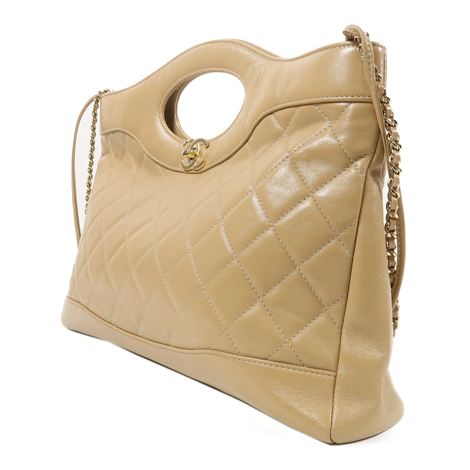 CHANEL 【激減優惠】菱格羊皮皮革C31 Shopping Bag金扣手挽肩背兩用袋啡色