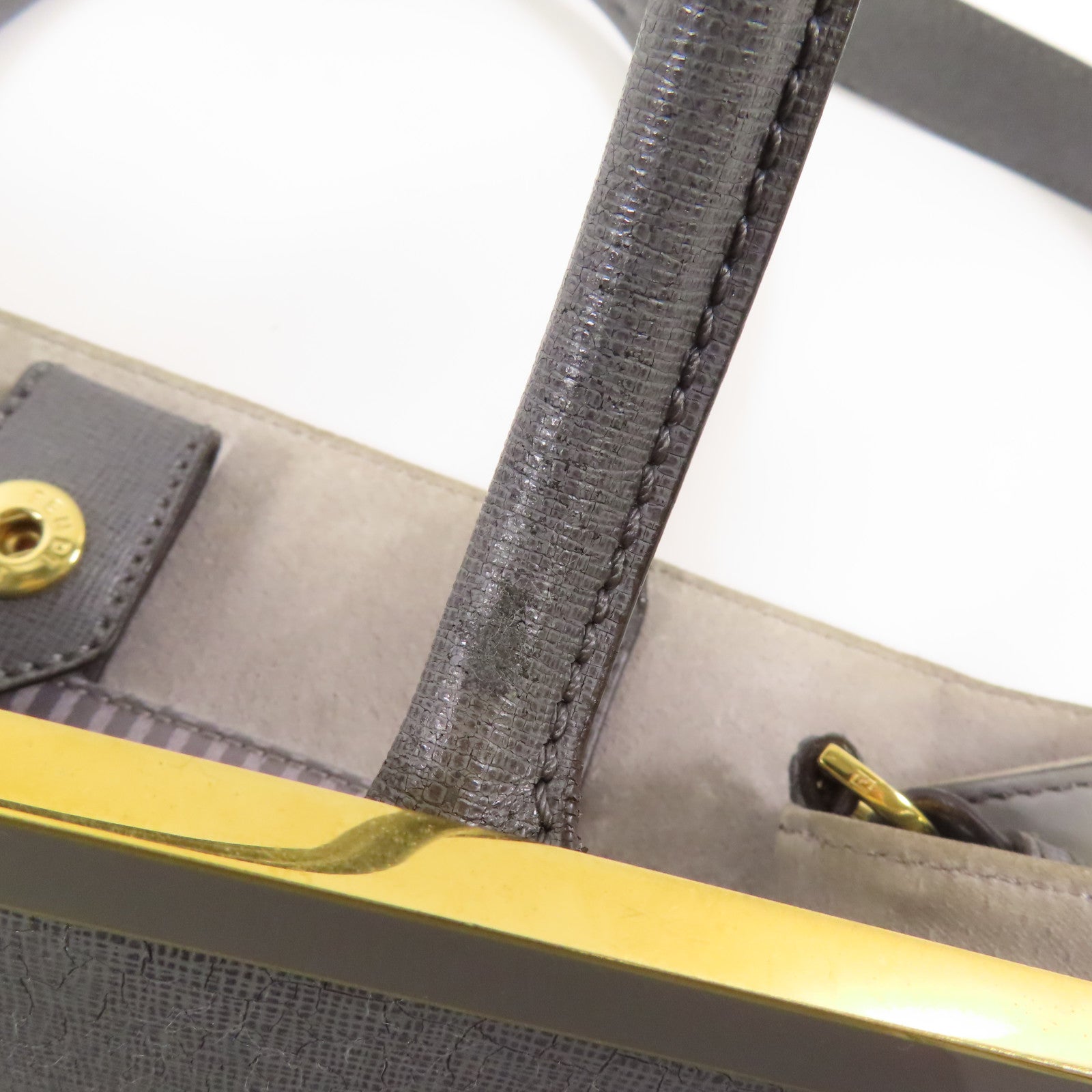 FENDI GHW 2 Jours 2 Way Shoulder Bag 8BH250 Calfskin Leather Grey